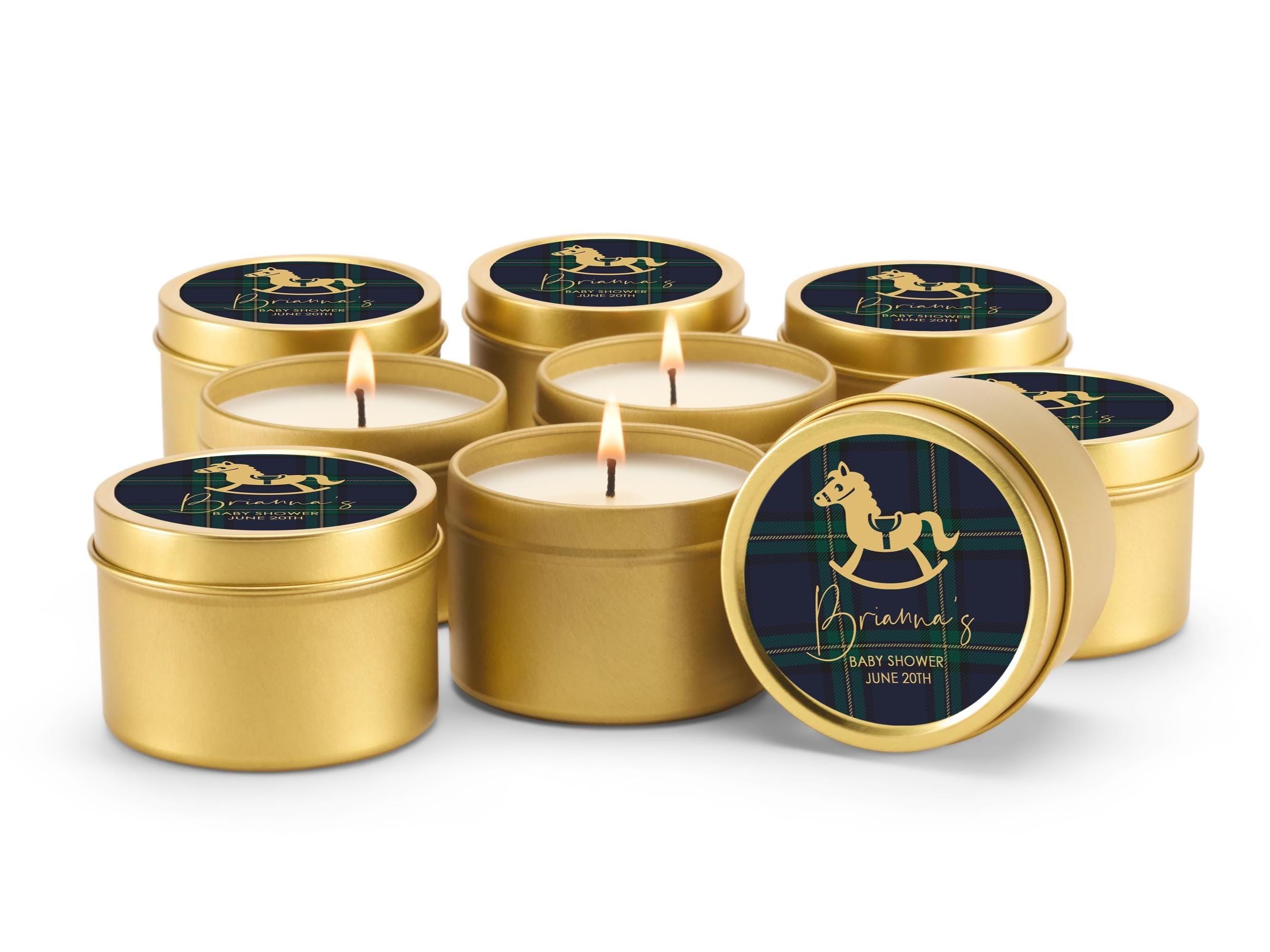 Rocking Horse Baby Favors, Blue Green Plaid Candles, Set of 10 4oz Candle Tins, Personalized Preppy Baby Shower Gift