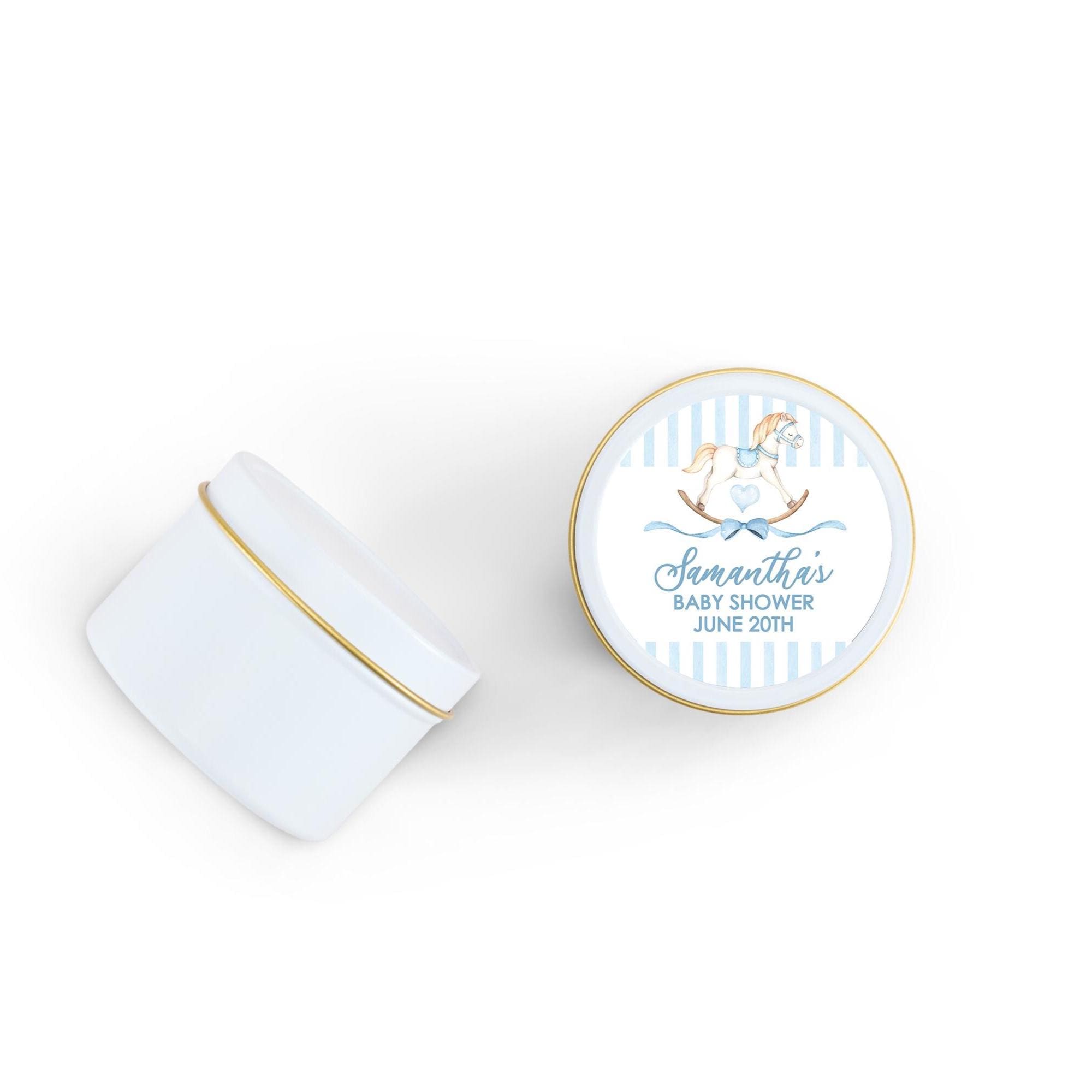 Rocking Horse Baby Favors, Blue Stripe Candles, Set of 10 4oz Candle Tins, Personalized Baby Shower Gift