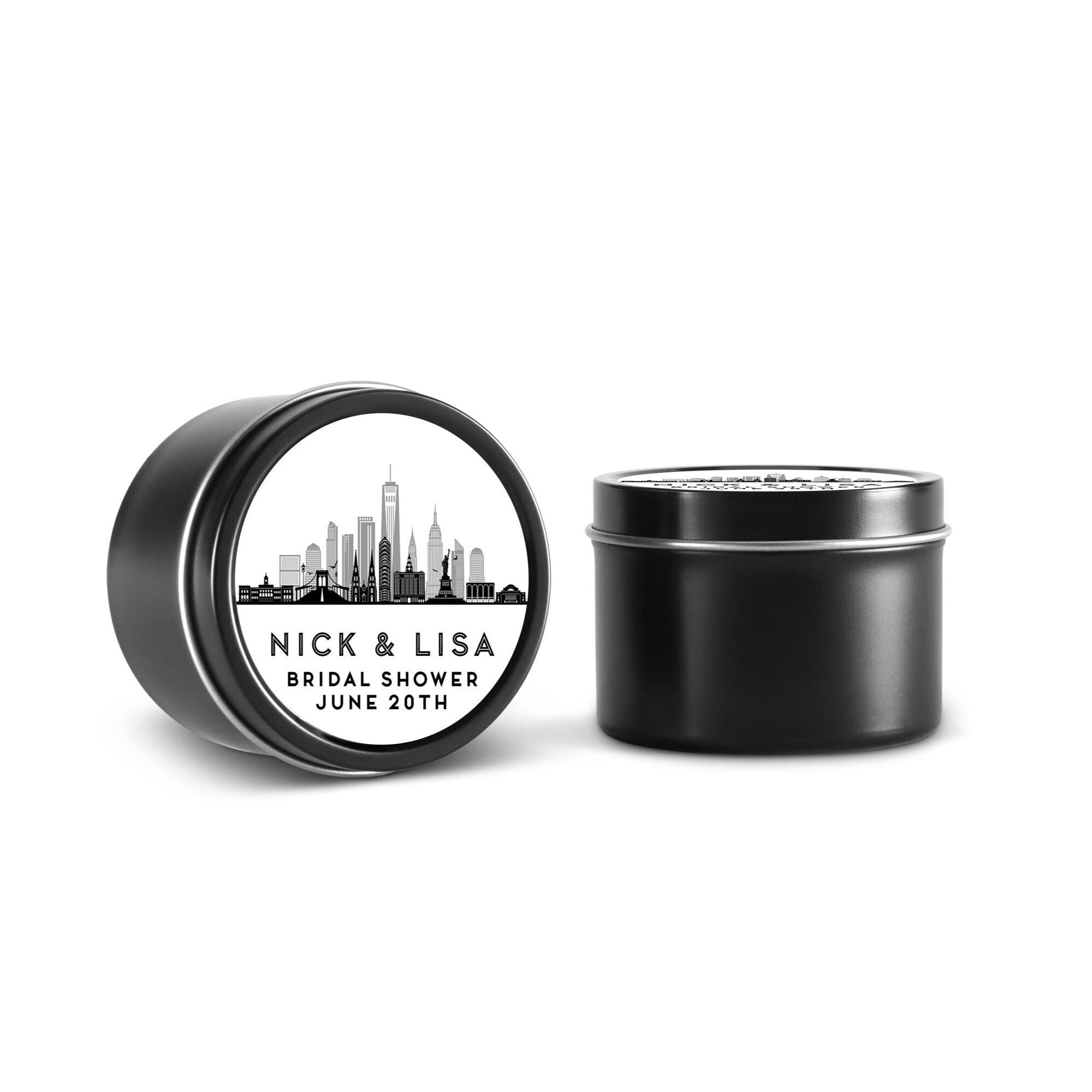 New York City Skyline Wedding Favors, Bulk Favors for Guests, Set of 10 4 oz Candle Tins, Personalized Wedding Gift, Bridal Shower Favors