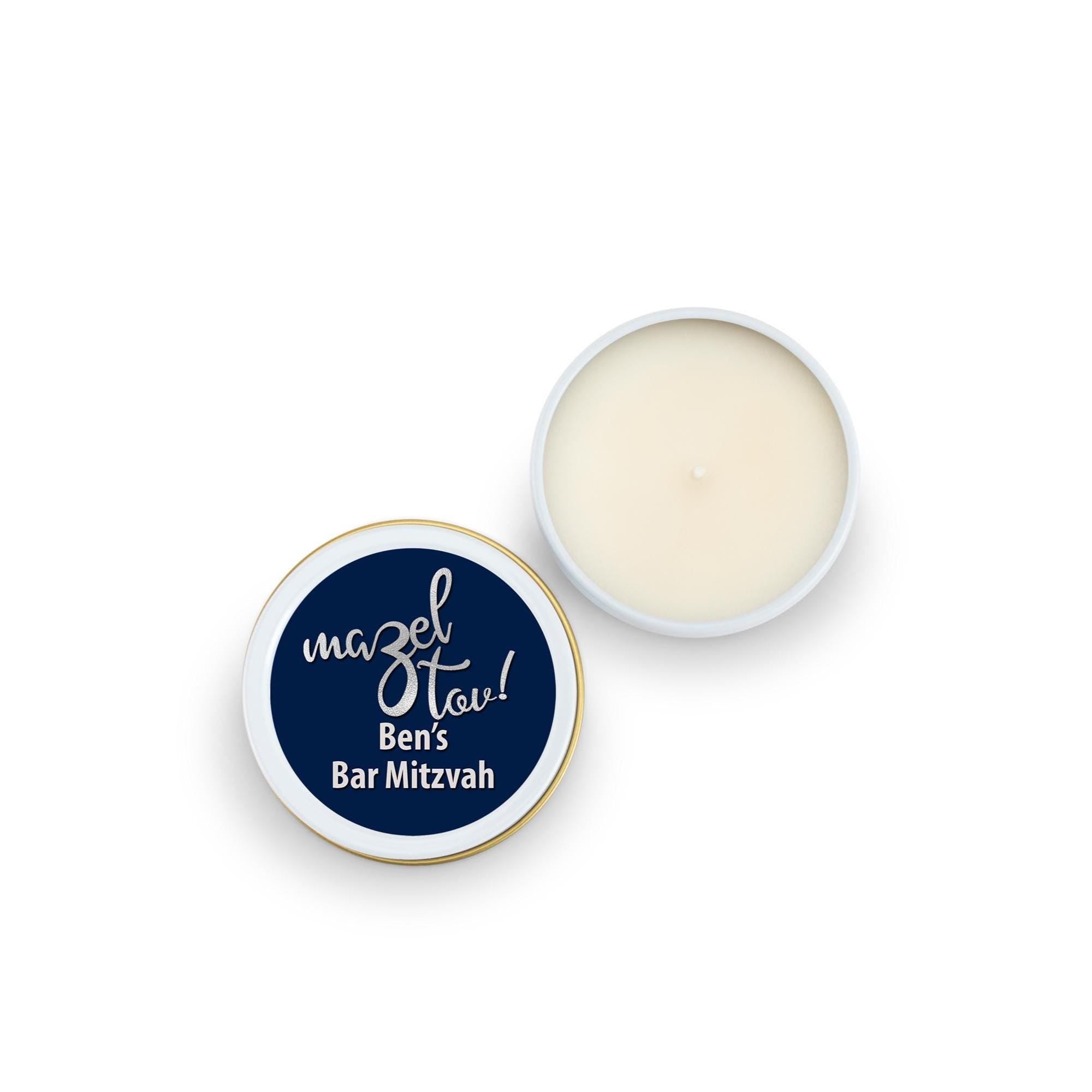 Mazel Tov Candle Favors, Jewish Party Favors, Favors for Bar Mitzvah, Set of 10 4oz White Candle Tins