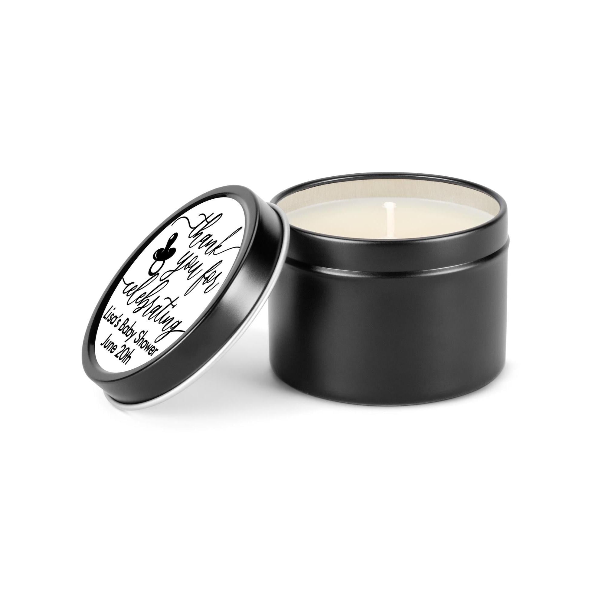 Thank You For Celebrating Baby Favors, Happy Birthday Candles, Set of 10 4oz Candle Tins, Personalized Baby Shower Gift
