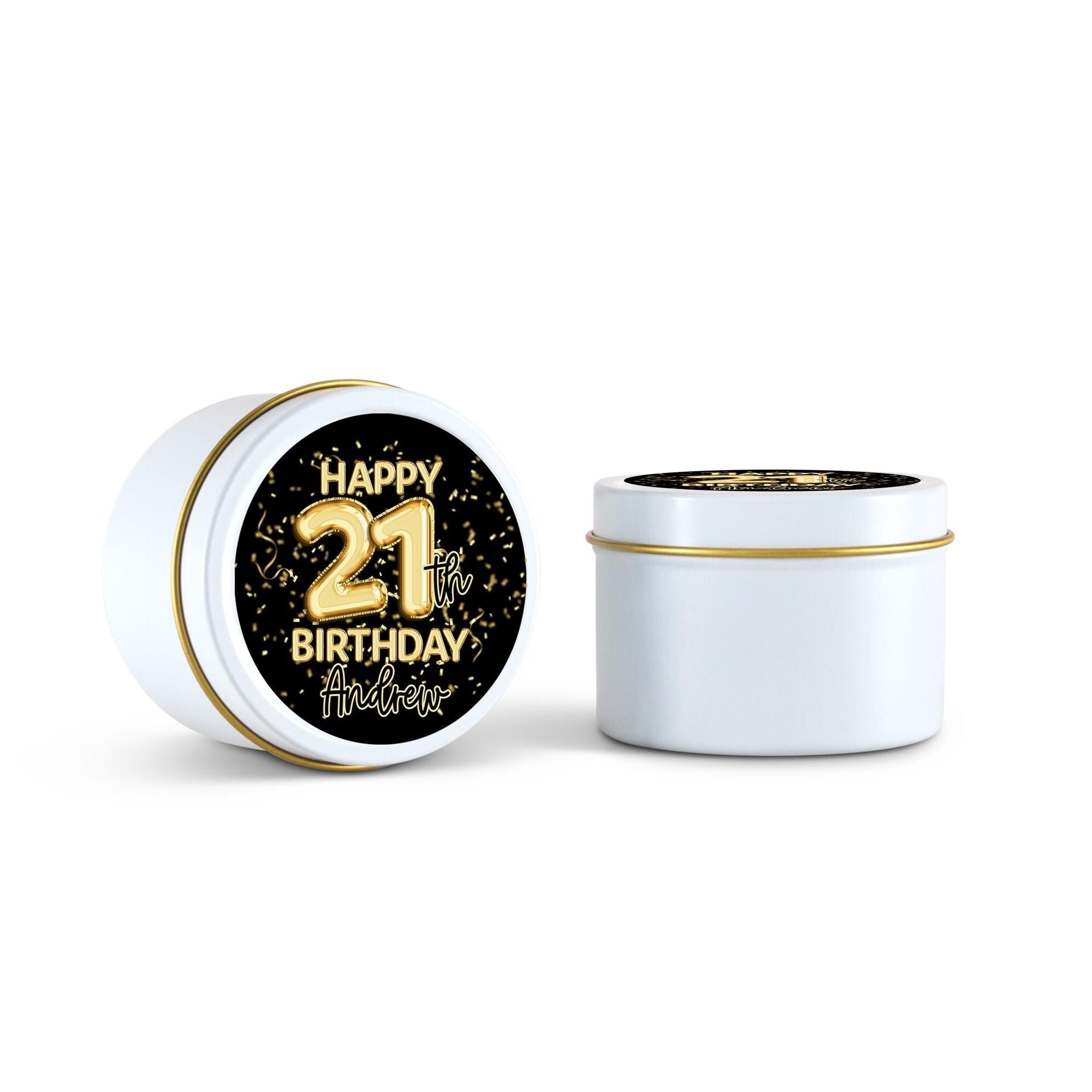Gold Balloon Birthday Candle Favor, Birthday Gift - 21, 30, 40, 50, Set of 10 4oz White Candle Tins