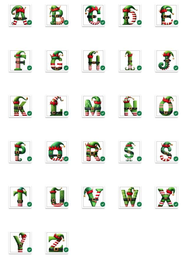 Christmas Elf Name Stickers, Alphabet Labels for Kids, Initial Christmas Present Labels