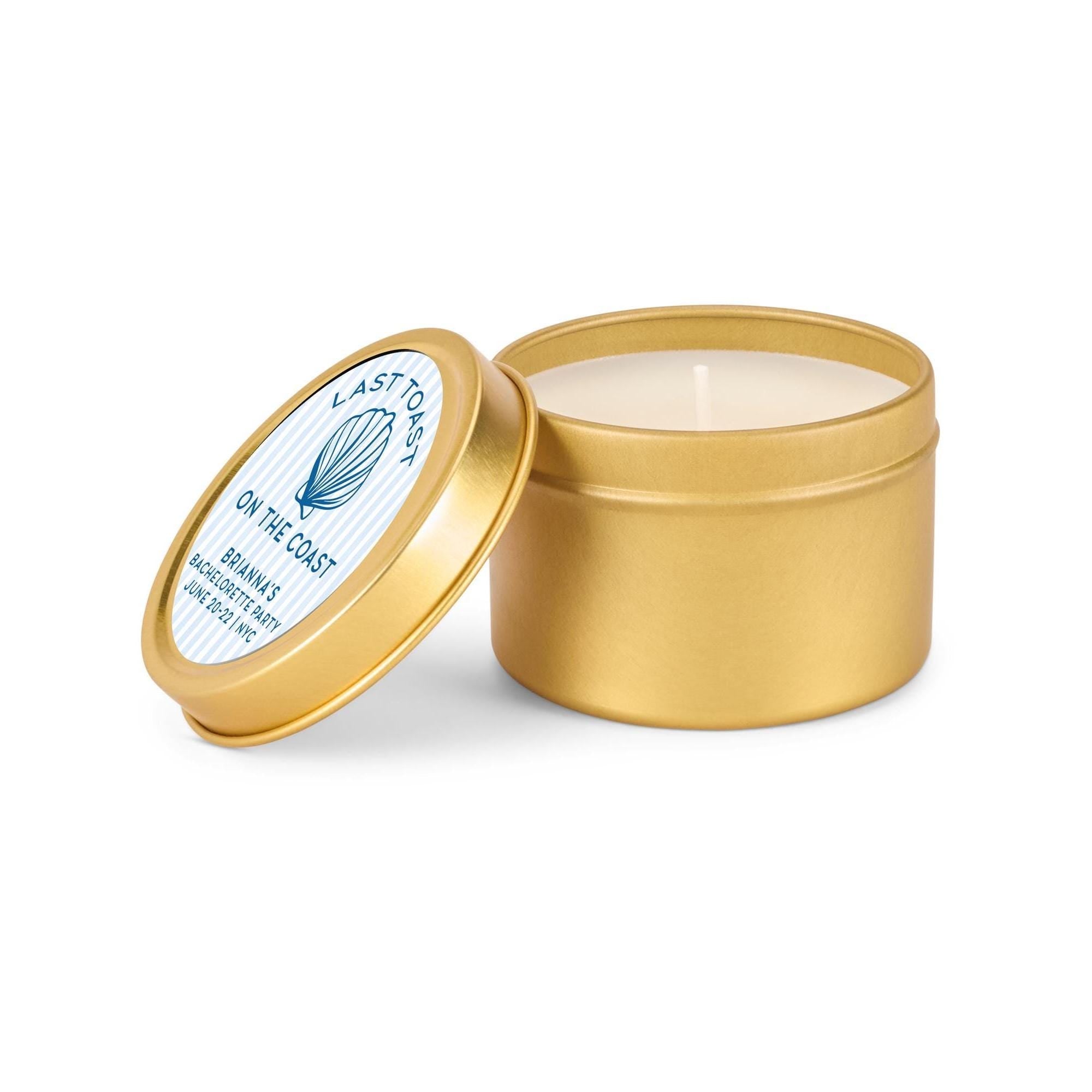 Last Toast on the Coast Shower Favors, Candle Favors for Guests, Set of 10 4oz Gold Candle Tins, Personalized Bridal Shower Gift