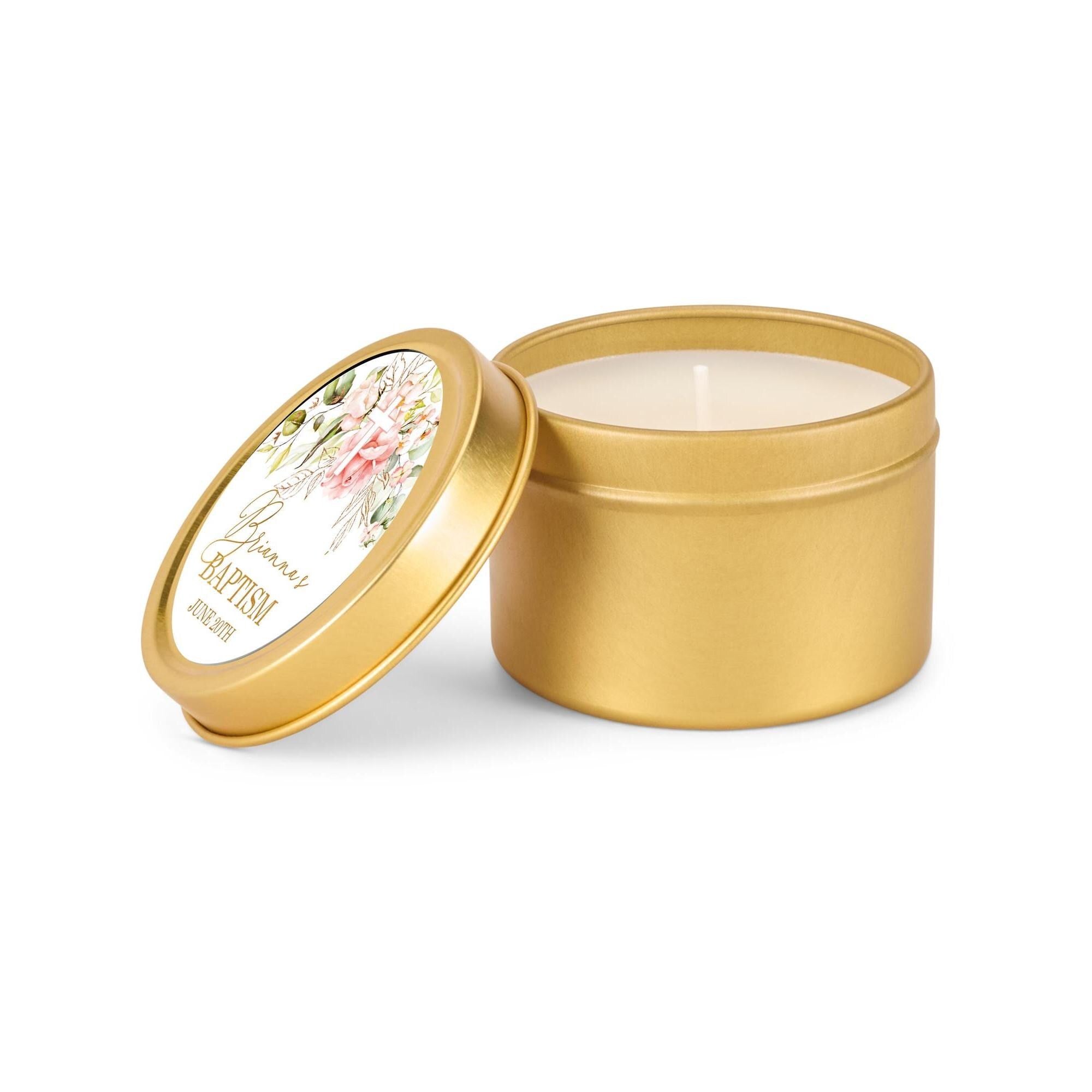 Baptism Cross Candle Favors, Confirmation or Christening Favors, Candle Favors for Guests, Set of 10 4oz Gold Candle Tins