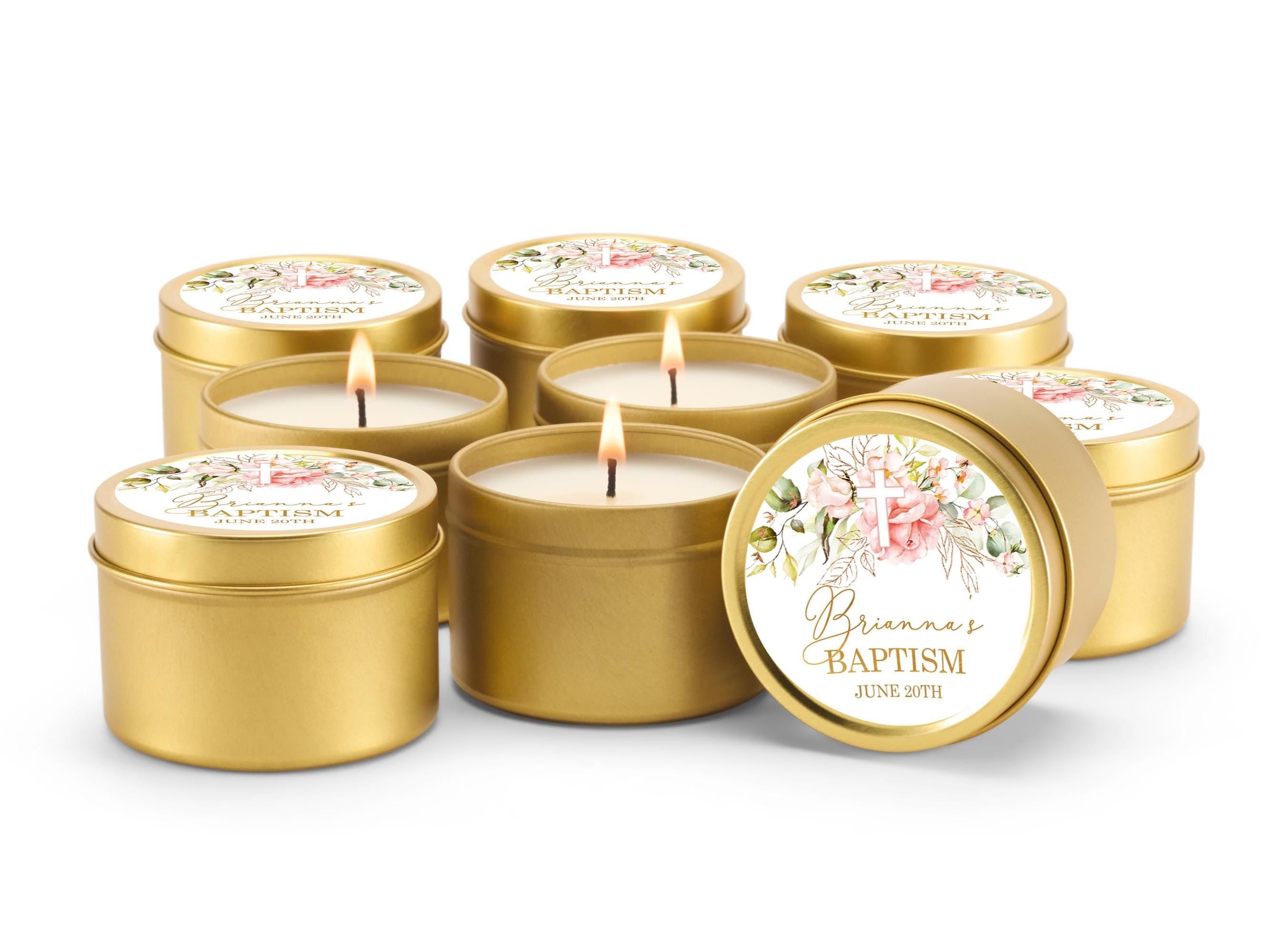 Baptism Cross Candle Favors, Confirmation or Christening Favors, Candle Favors for Guests, Set of 10 4oz Gold Candle Tins