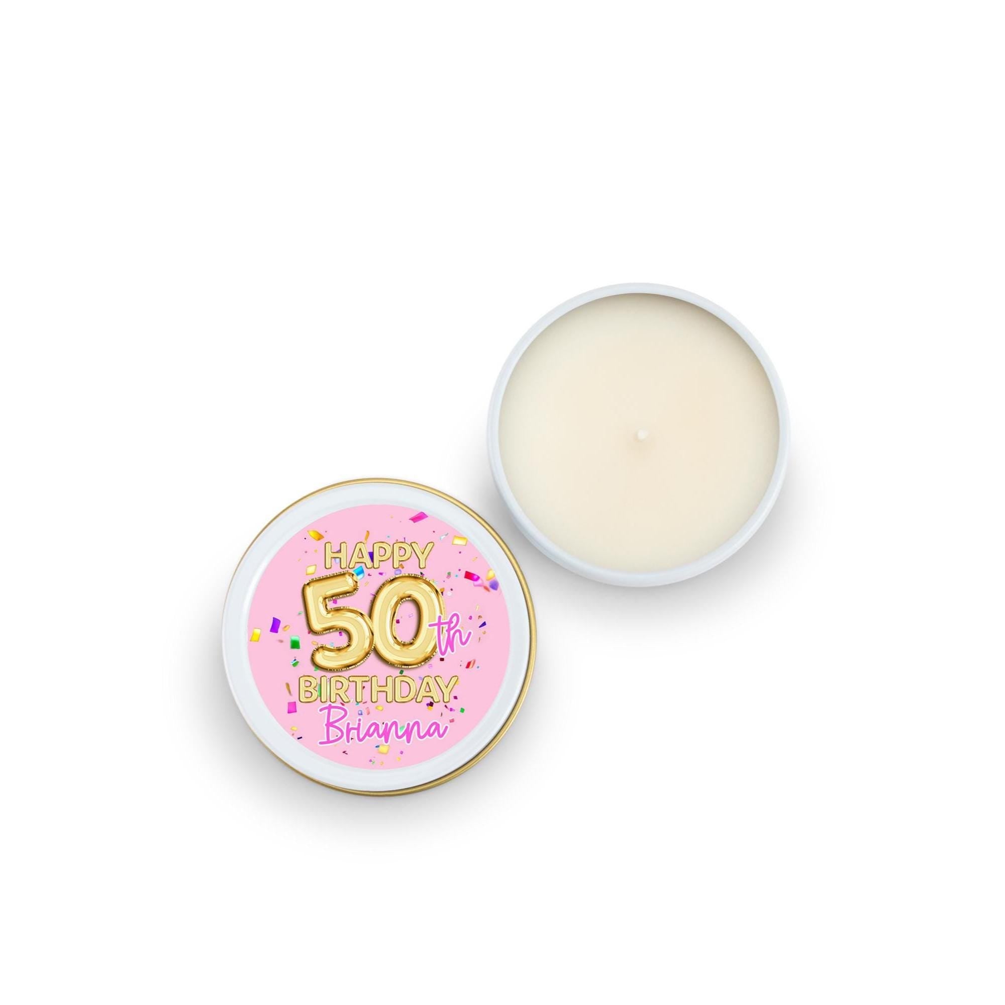 Gold Balloon Birthday Candle Favor, Pink Birthday Gift - 21, 30, 40, 50, Set of 10 4oz White Candle Tins
