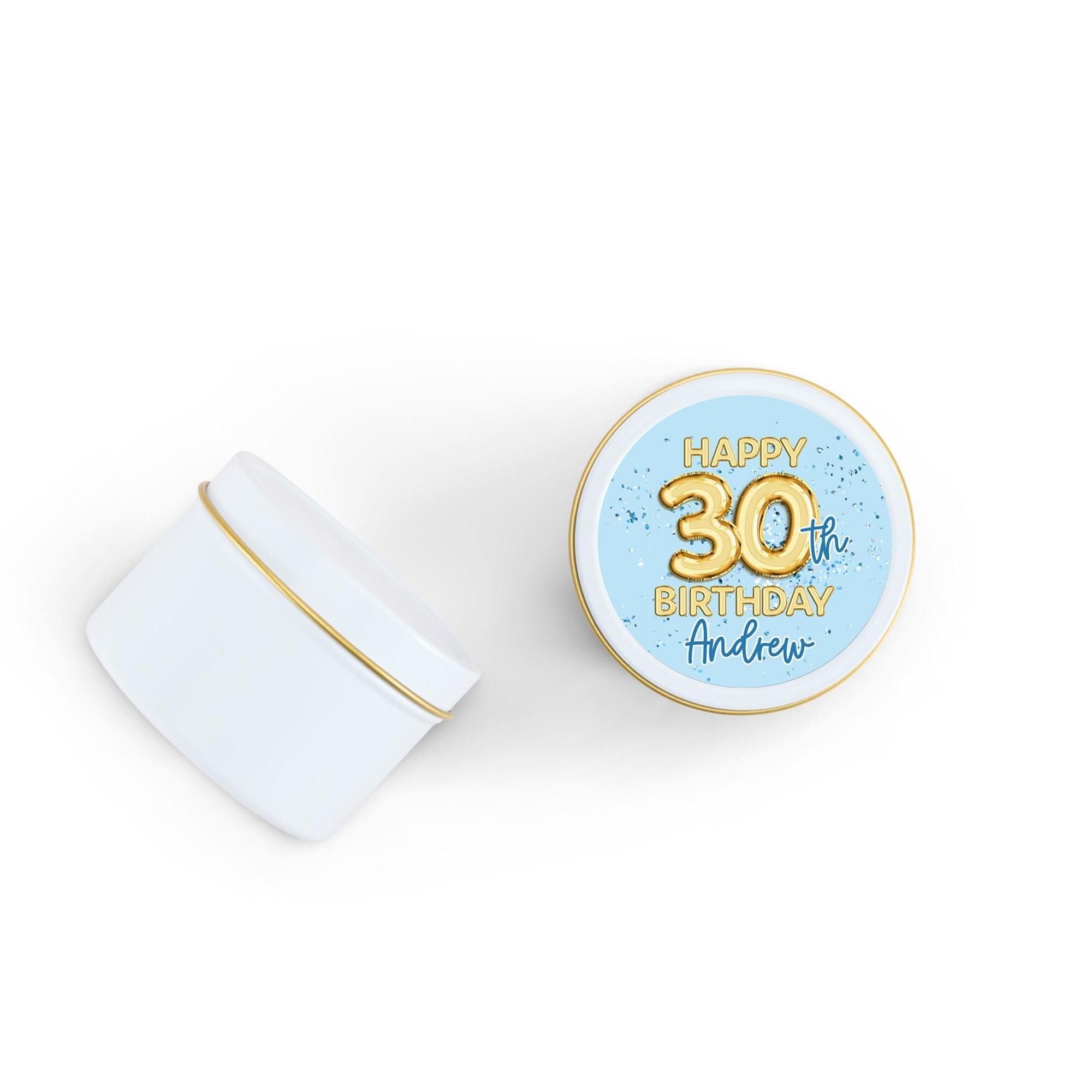 Gold Balloon Birthday Candle Favor, Blue Birthday Gift - 21, 30, 40, 50, Set of 10 4oz White Candle Tins