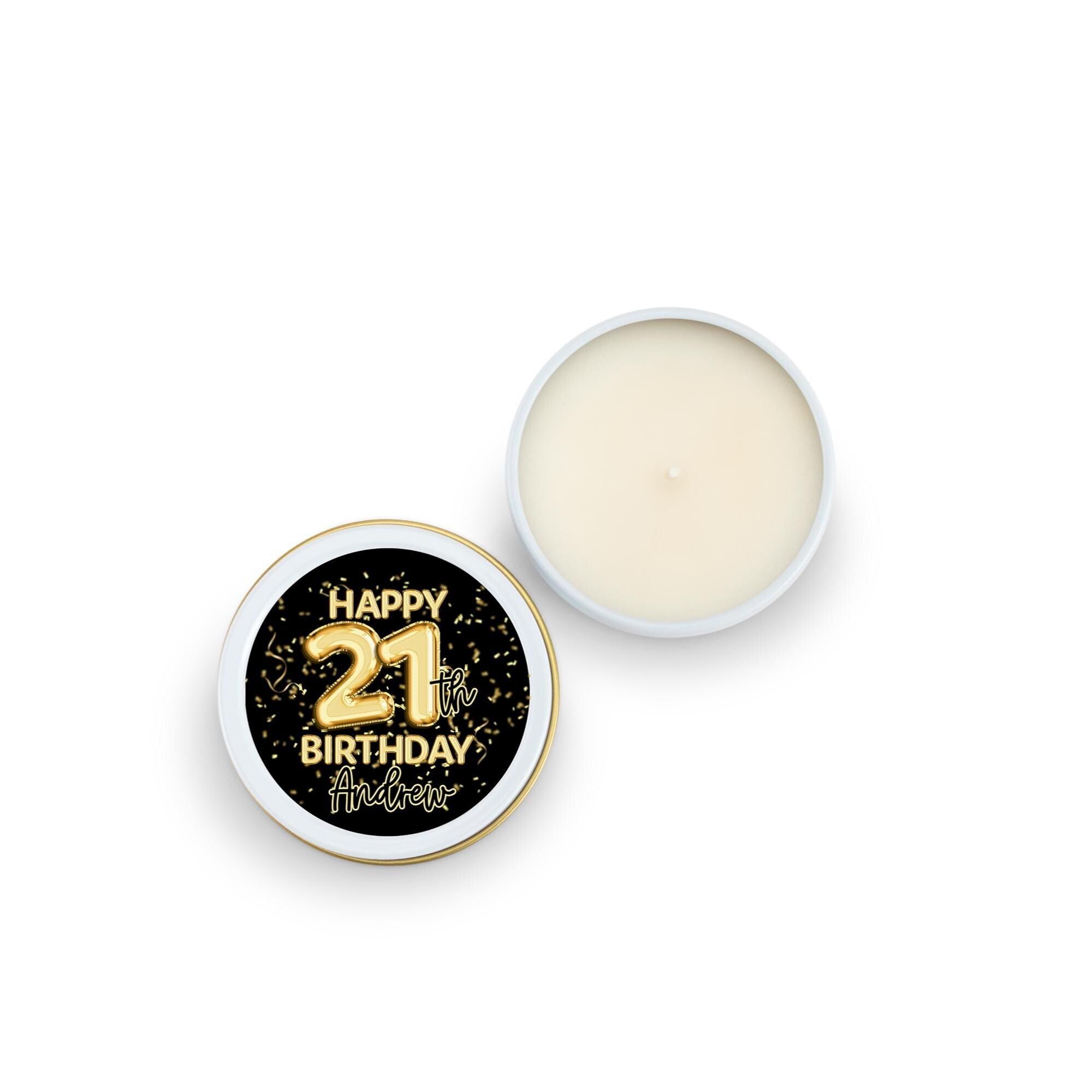 Gold Balloon Birthday Candle Favor, Birthday Gift - 21, 30, 40, 50, Set of 10 4oz White Candle Tins