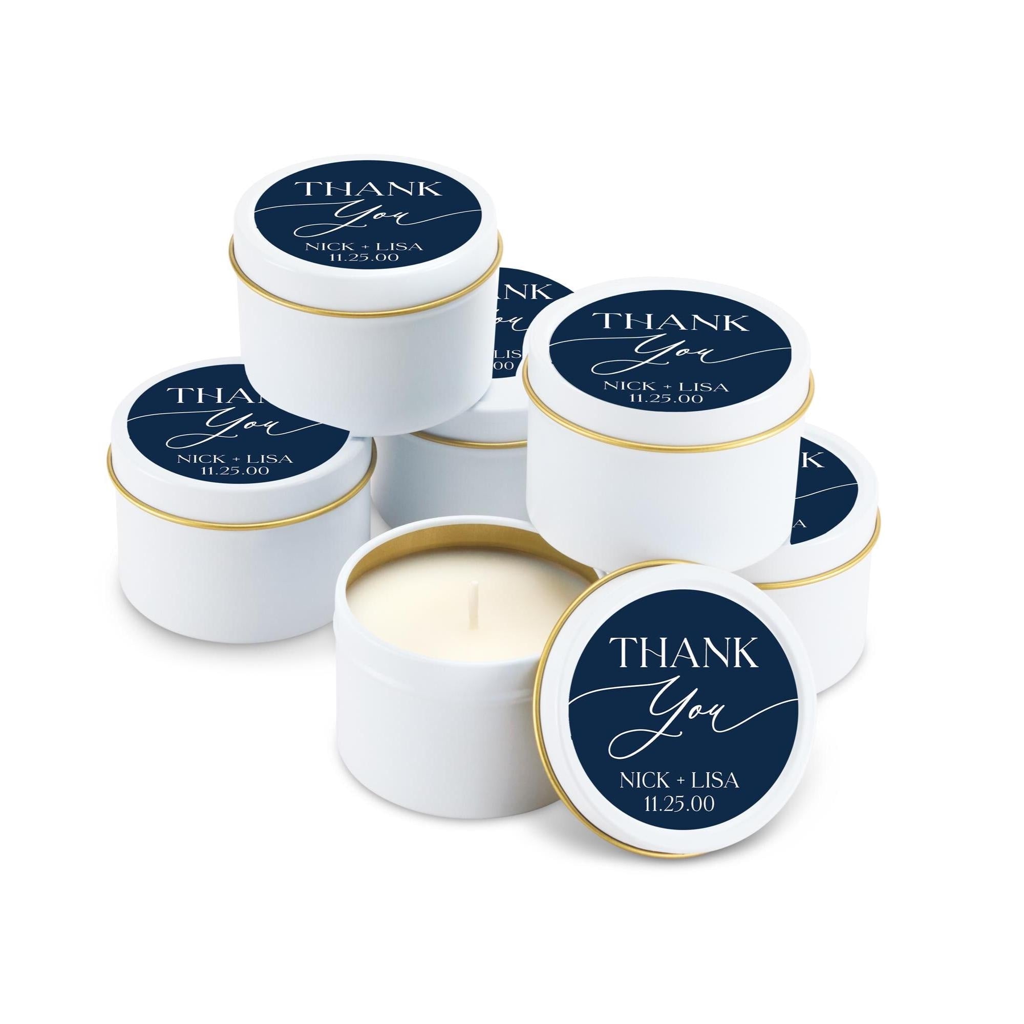 Thank You Candles Wedding Favors, Bulk Favors for Guests, Set of 10 4 oz Candle Tins, Personalized Wedding Gift, Bridal Shower Favors