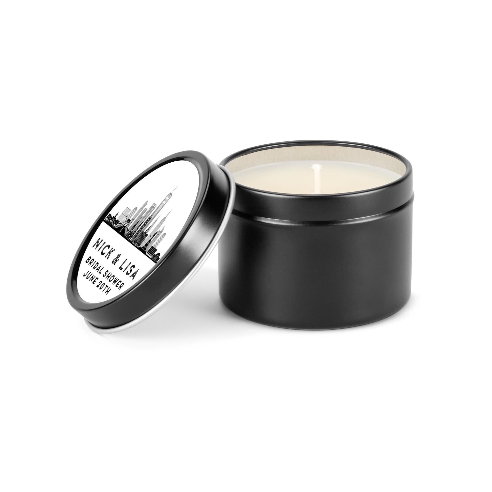 New York City Skyline Wedding Favors, Bulk Favors for Guests, Set of 10 4 oz Candle Tins, Personalized Wedding Gift, Bridal Shower Favors