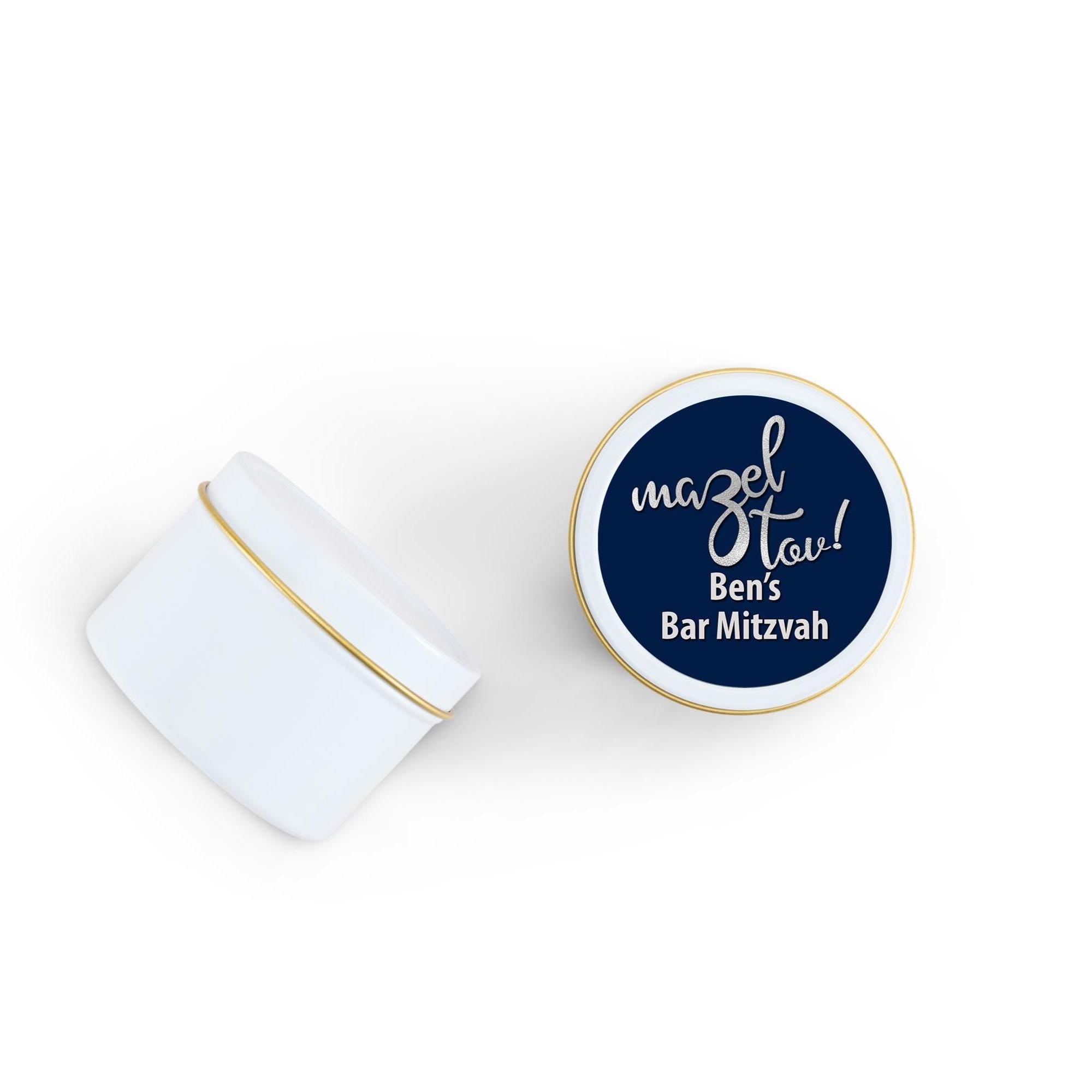 Mazel Tov Candle Favors, Jewish Party Favors, Favors for Bar Mitzvah, Set of 10 4oz White Candle Tins