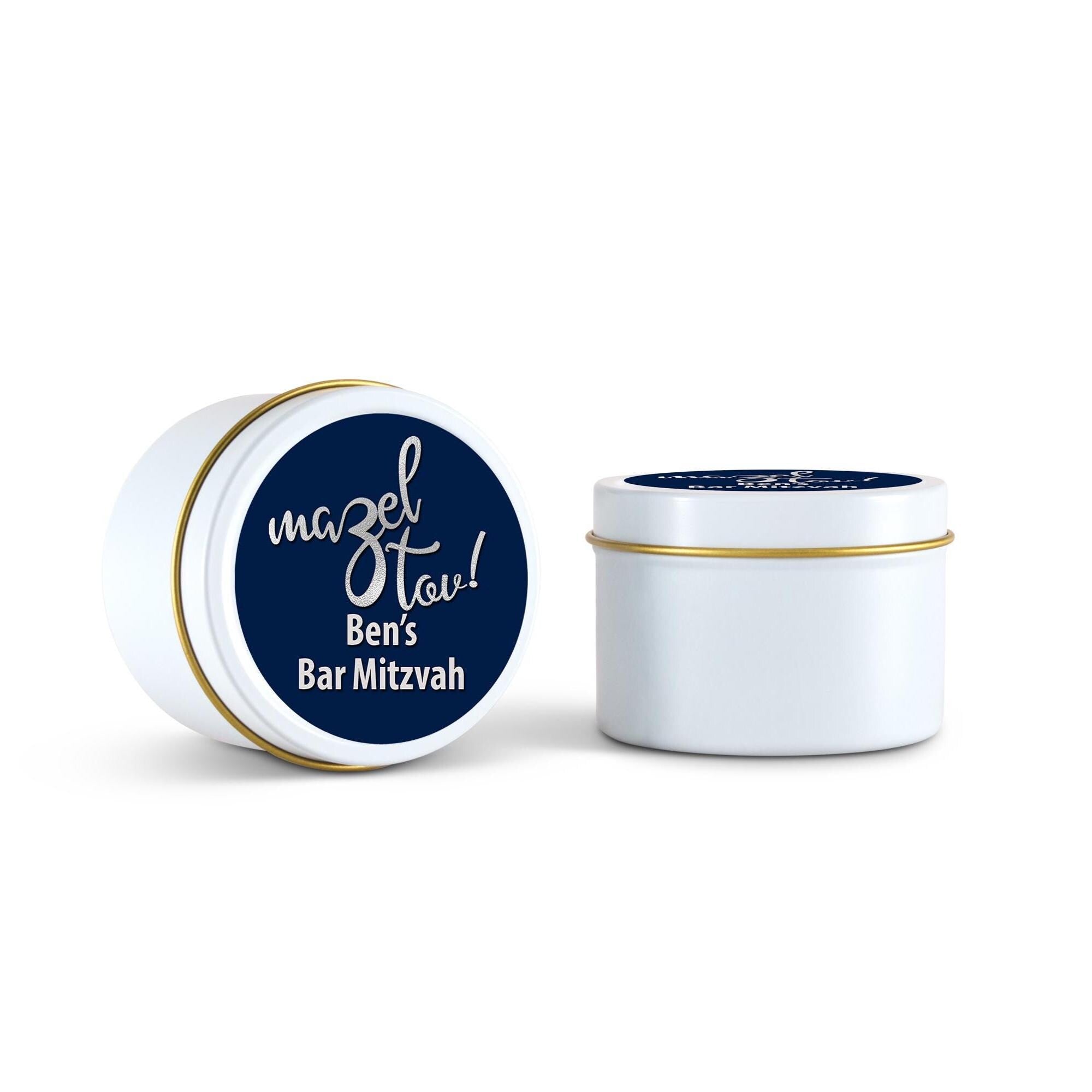 Mazel Tov Candle Favors, Jewish Party Favors, Favors for Bar Mitzvah, Set of 10 4oz White Candle Tins