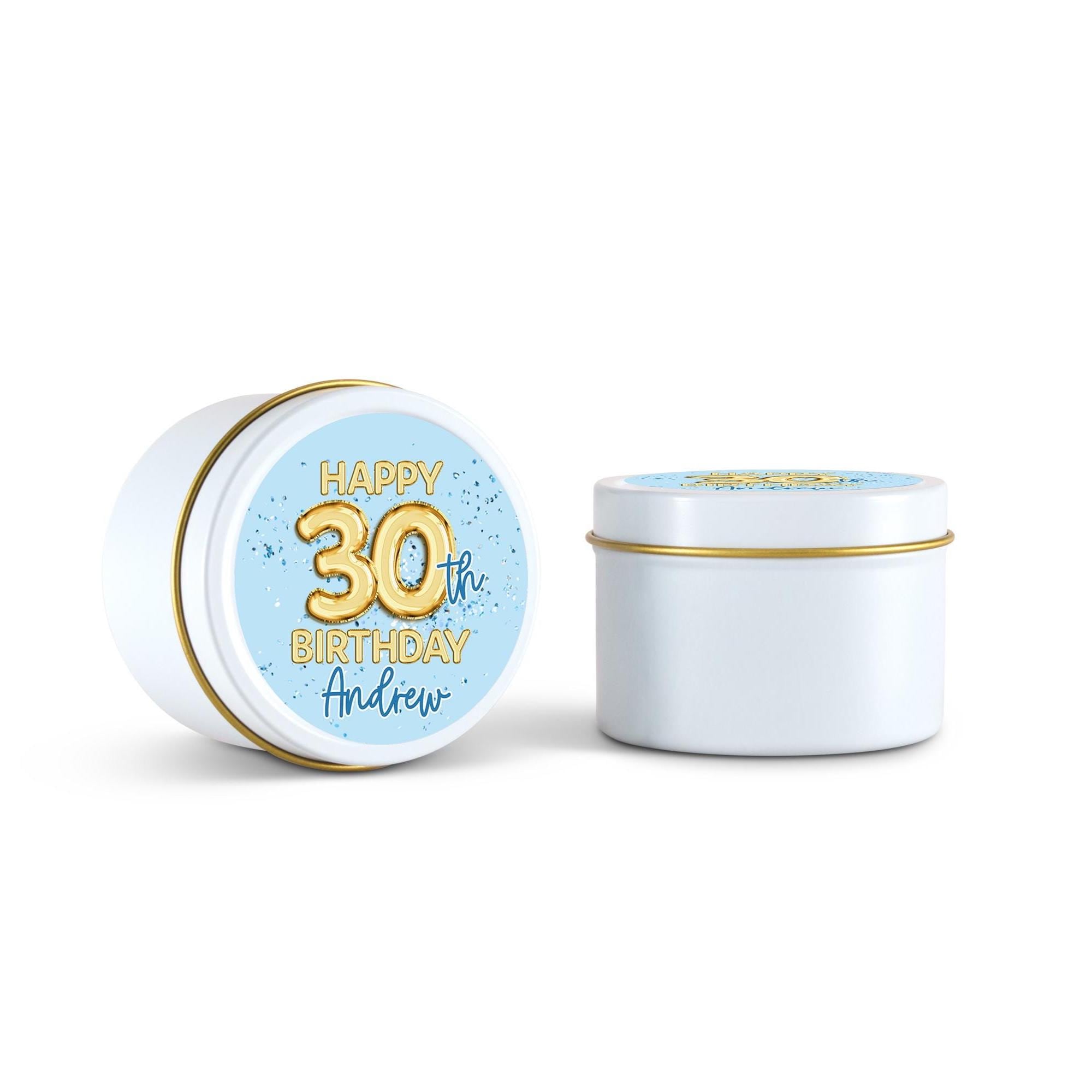 Gold Balloon Birthday Candle Favor, Blue Birthday Gift - 21, 30, 40, 50, Set of 10 4oz White Candle Tins