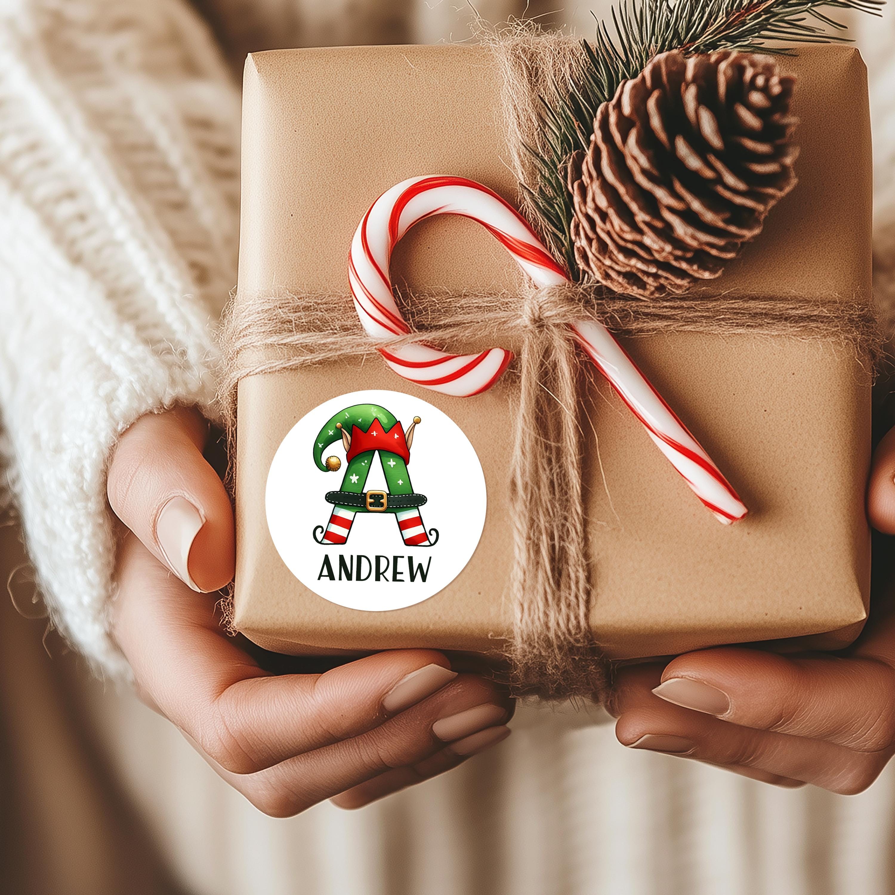 Christmas Elf Name Stickers, Alphabet Labels for Kids, Initial Christmas Present Labels