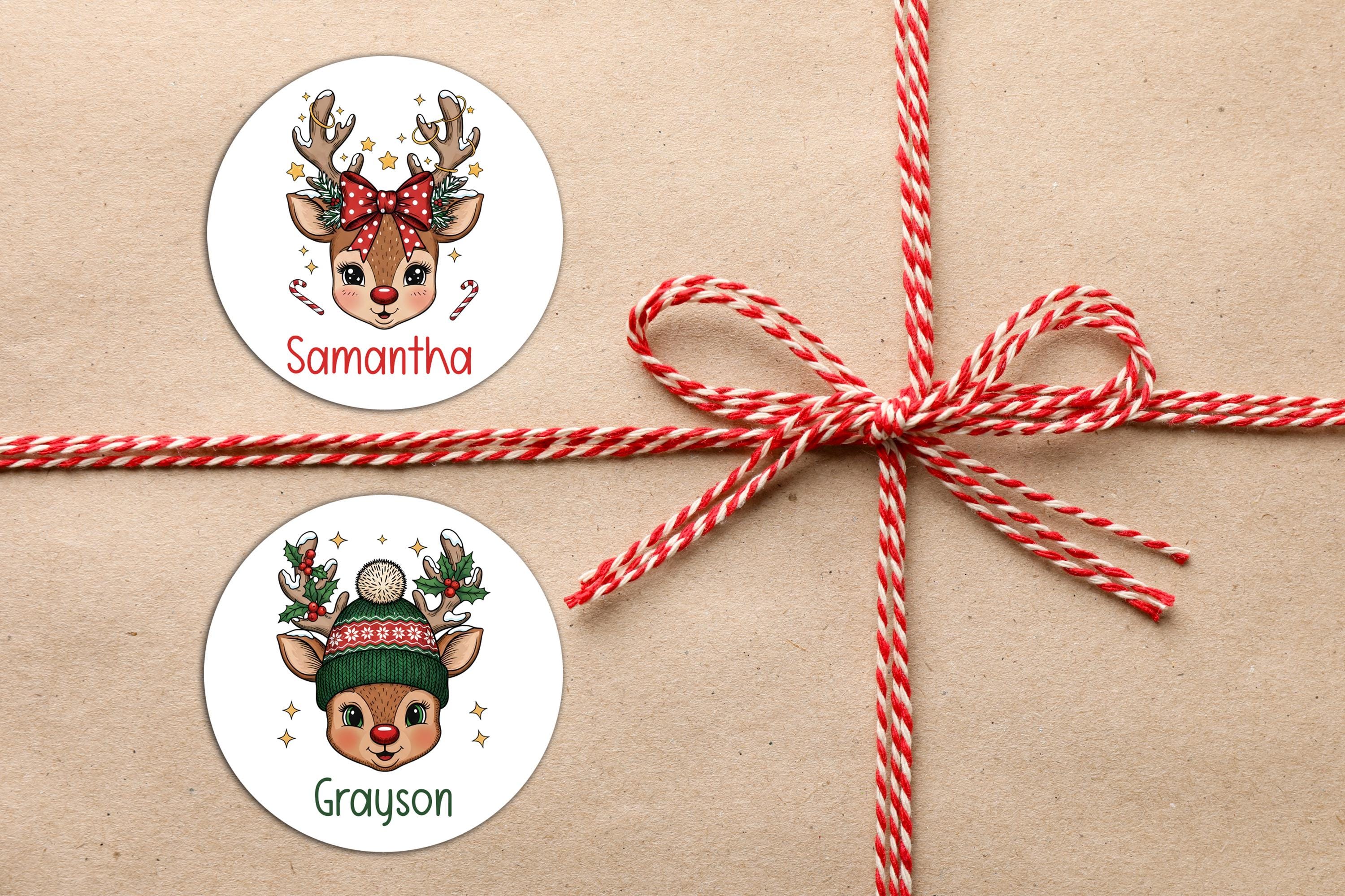 Reindeer Christmas Name Stickers, Personalized Holiday Gift Labels Boy Girl