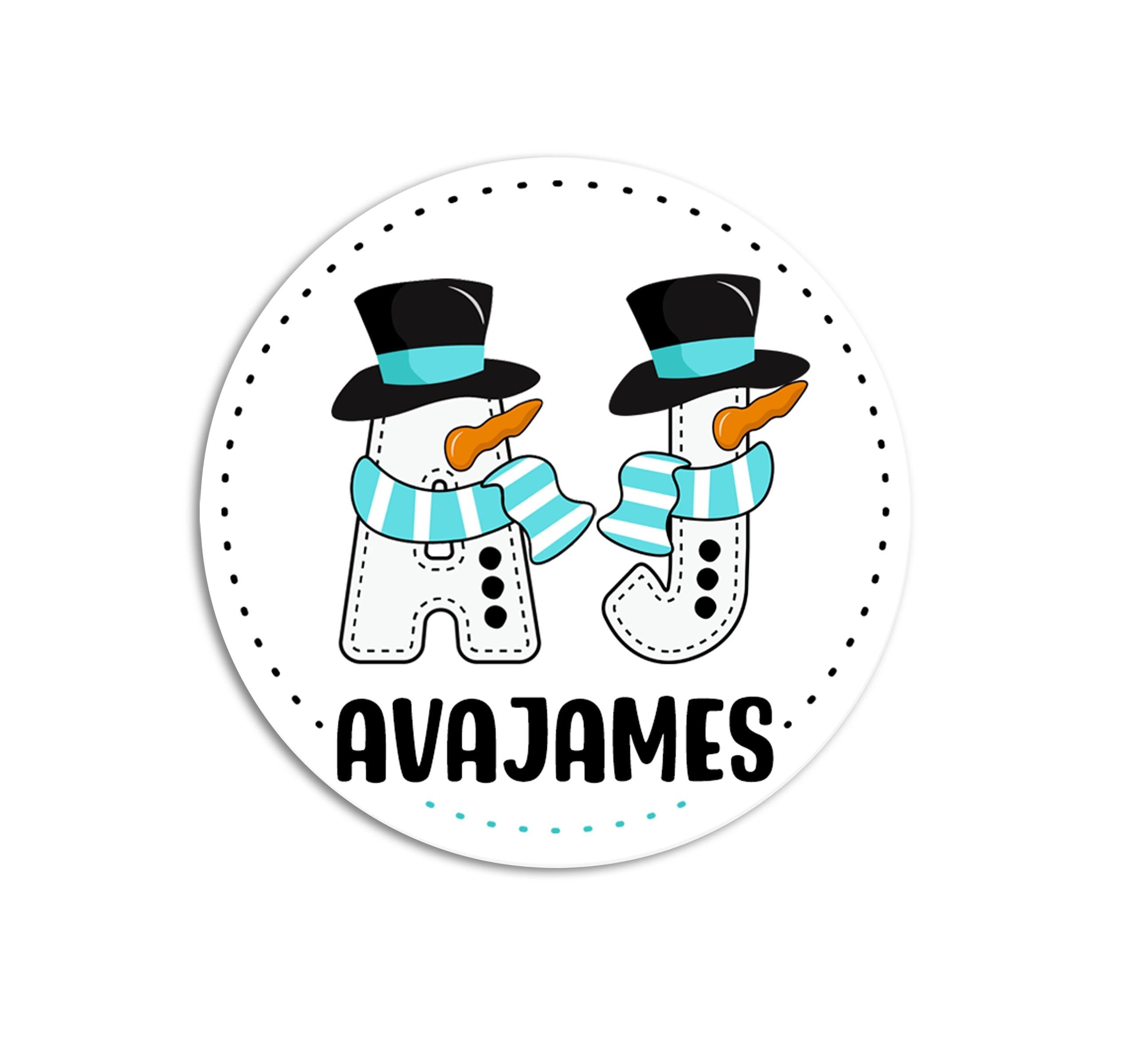Snowman Reindeer Santa Name Stickers, Alphabet Labels for Kids, Initial Christmas Present Labels