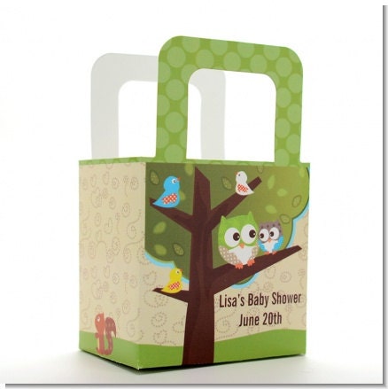 Baby Shower Favor Boxes - Owl Baby - Personalized Custom Party Treat Container Gift Bags - Set Of 10