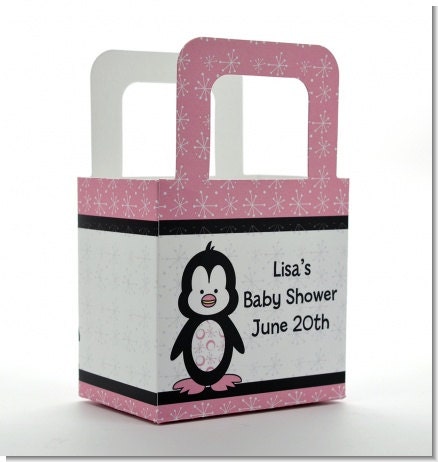 Baby Shower Favor Boxes - Penguin  - Personalized Custom Party Treat Container Gift Bags - Set Of 10