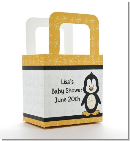 Baby Shower Favor Boxes - Penguin  - Personalized Custom Party Treat Container Gift Bags - Set Of 10