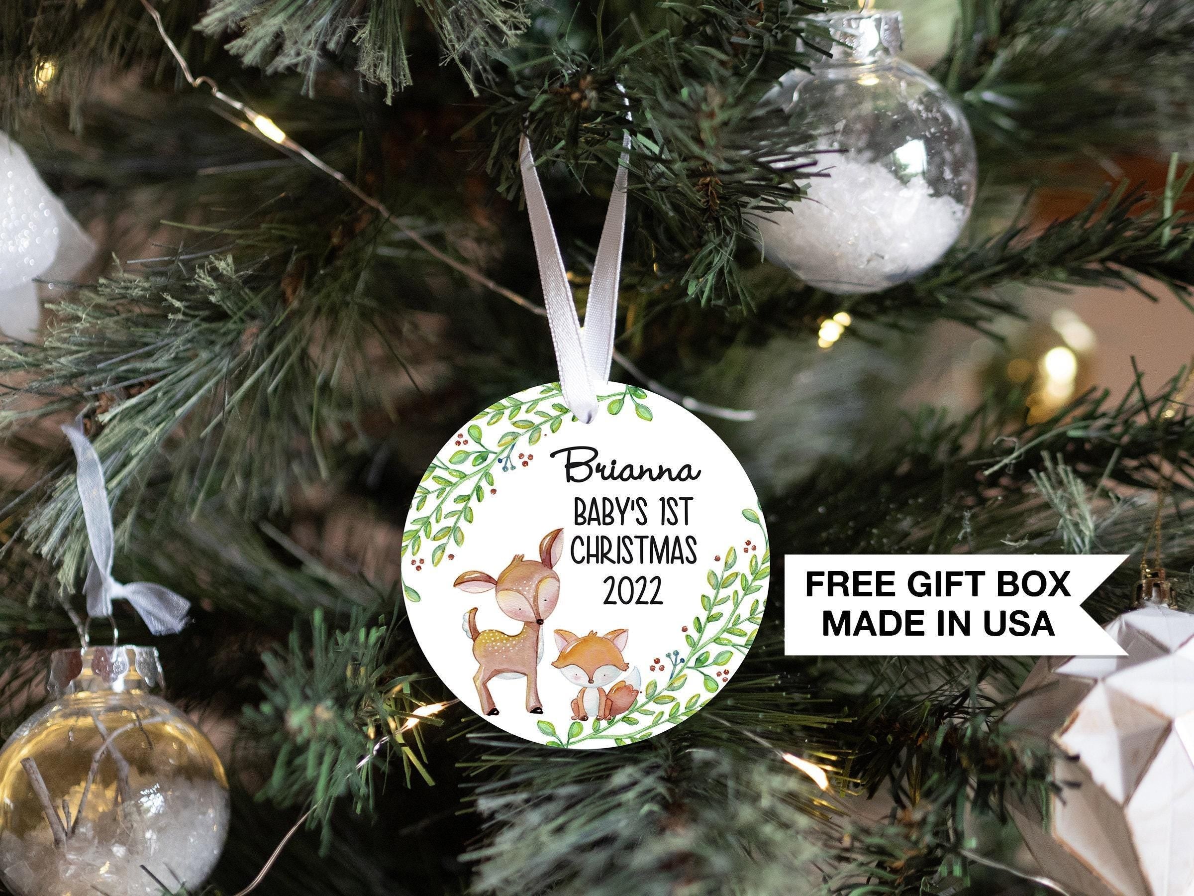 Personalized Woodland Baby's 1st Christmas Ornament