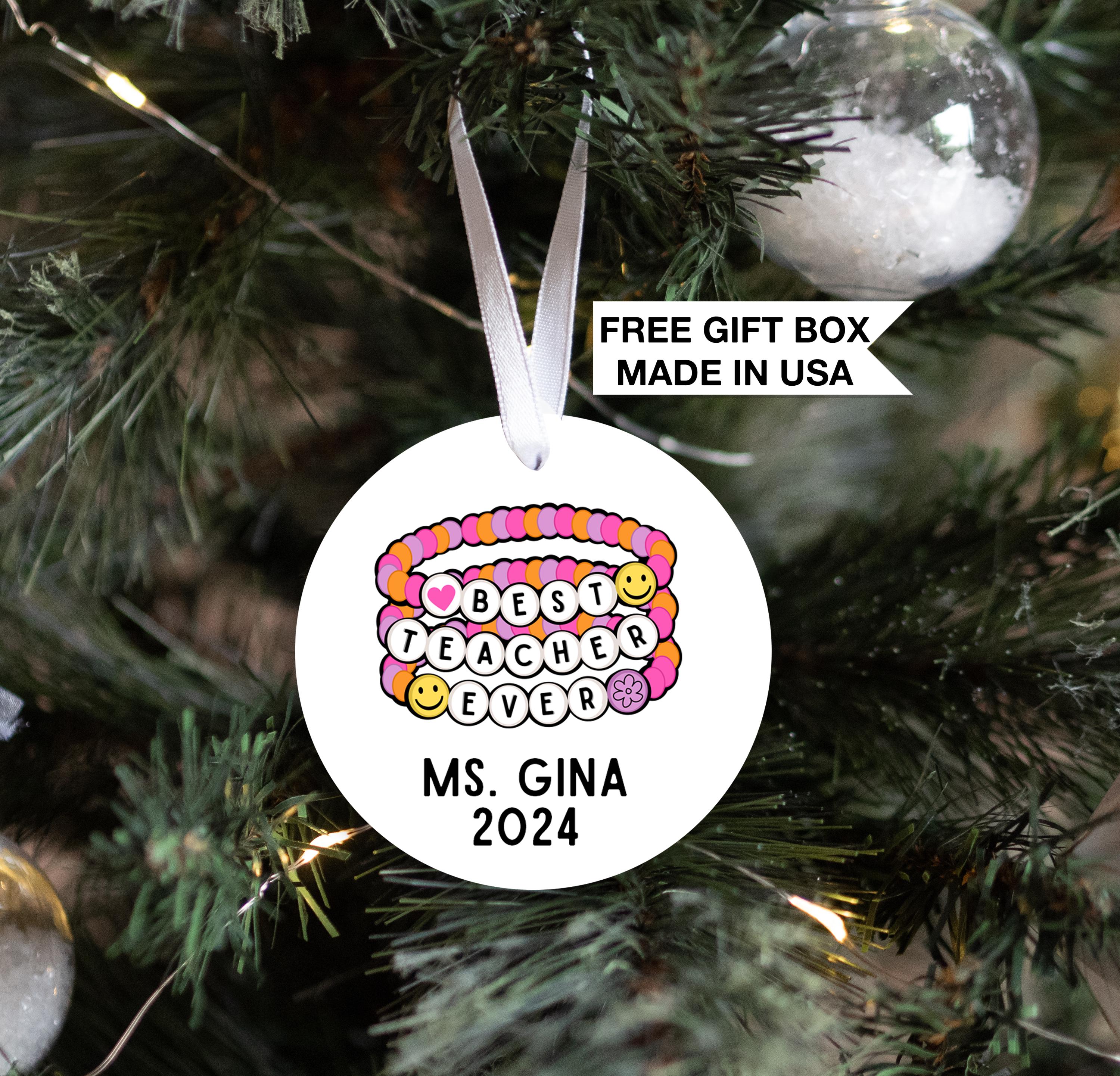 Best Teacher Ever Ornament 2025, Personalized Friendship Bracelet, First Year Teacher Gift