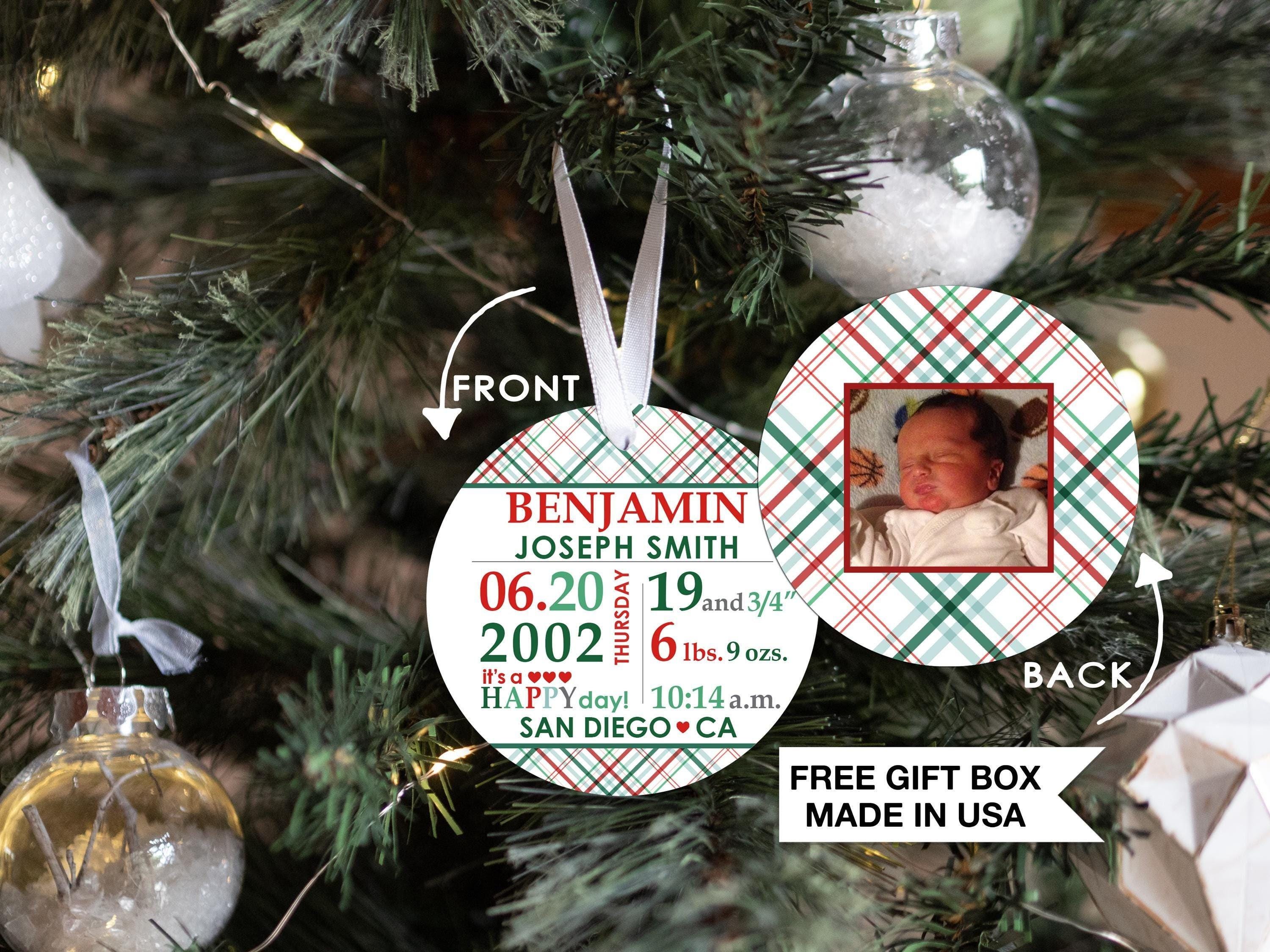 Birth Announcement Boy Ornament, Personalized Newborn Baby Birth Stats Keepsake
