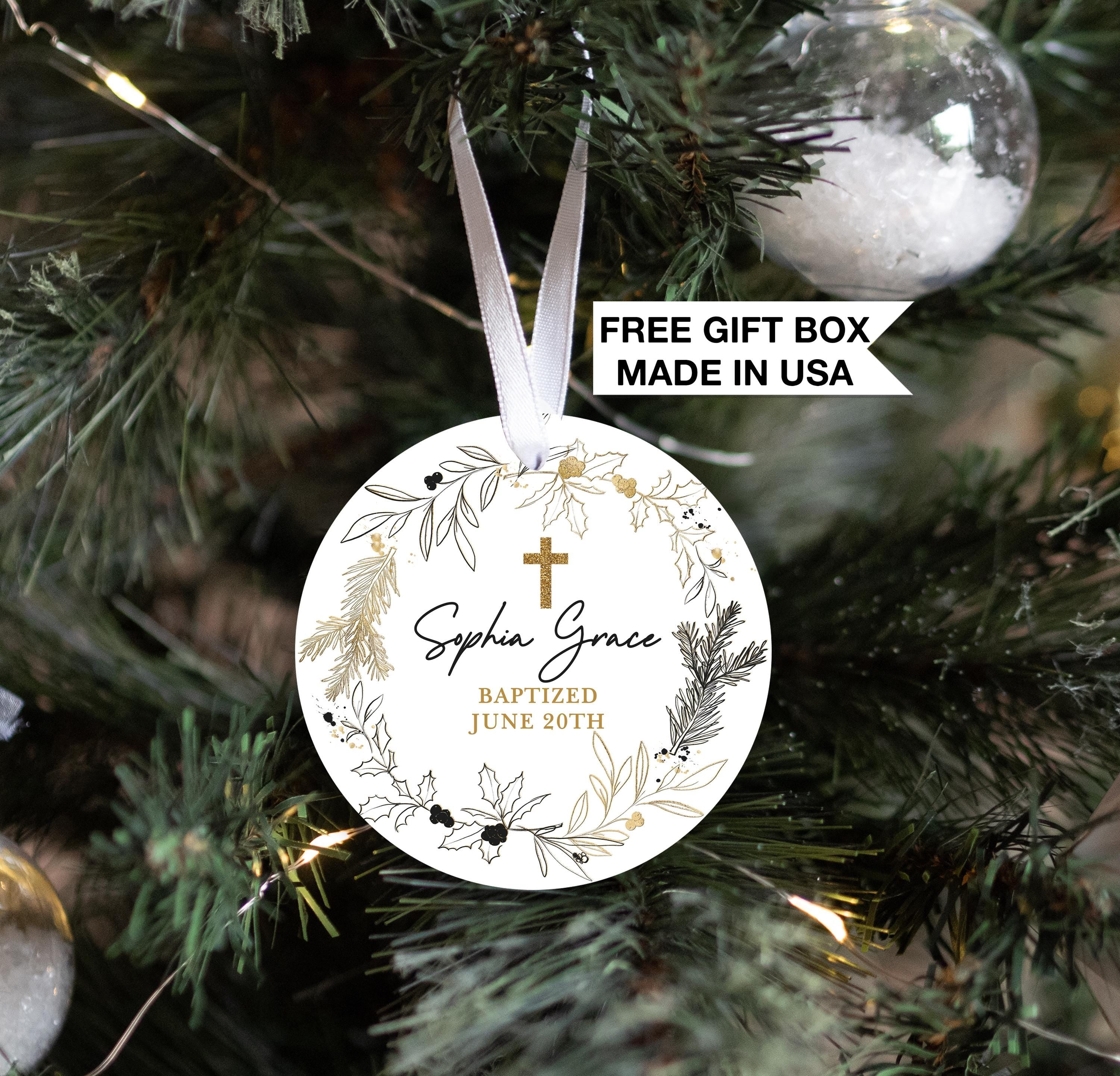 Baptism Cross Ornament, Personalized Communion Gift for Boy or Girl