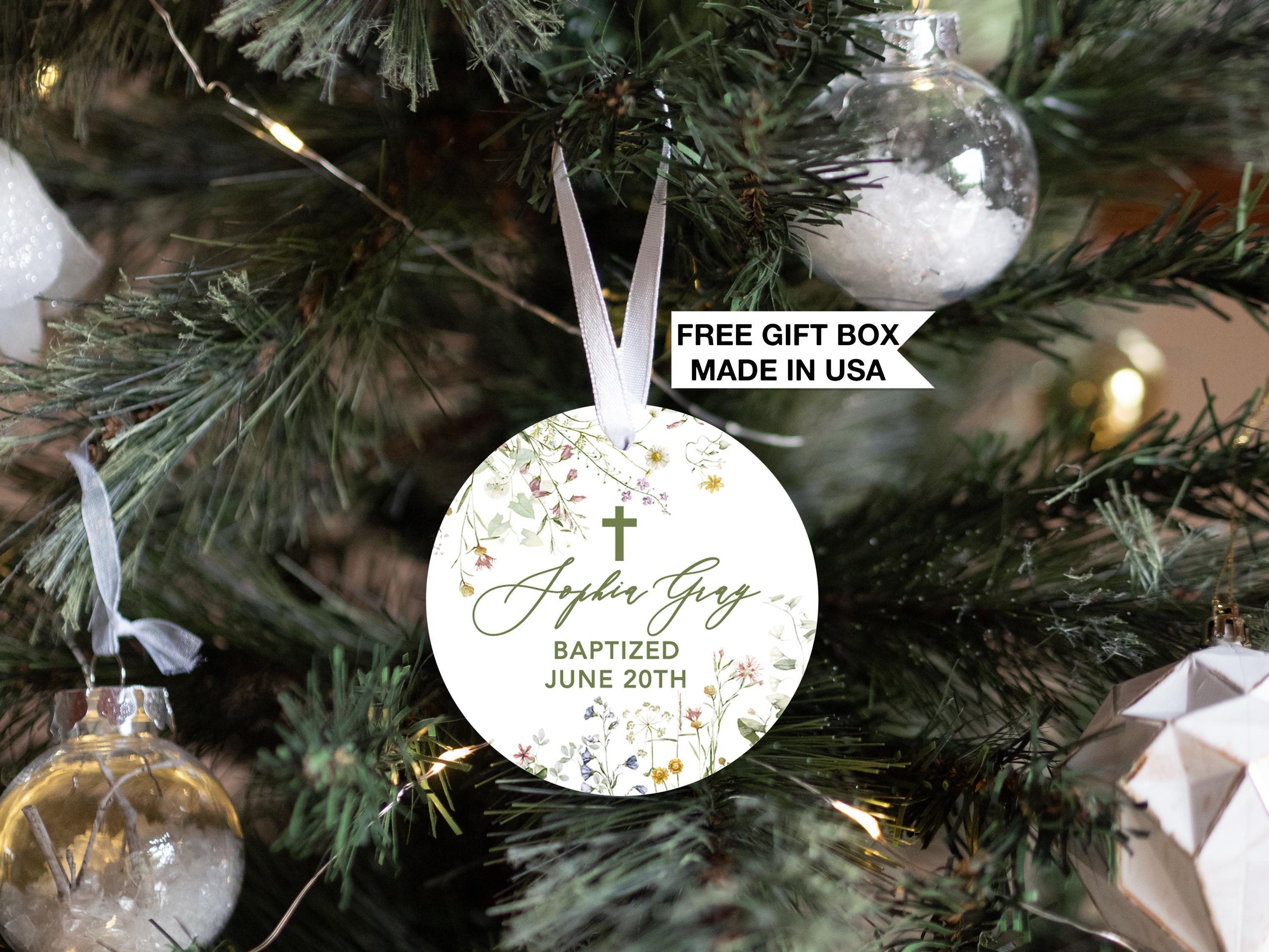 Cross Ceramic Ornament, Personalized Baptism for Girl Boy, Custom Christening Gift