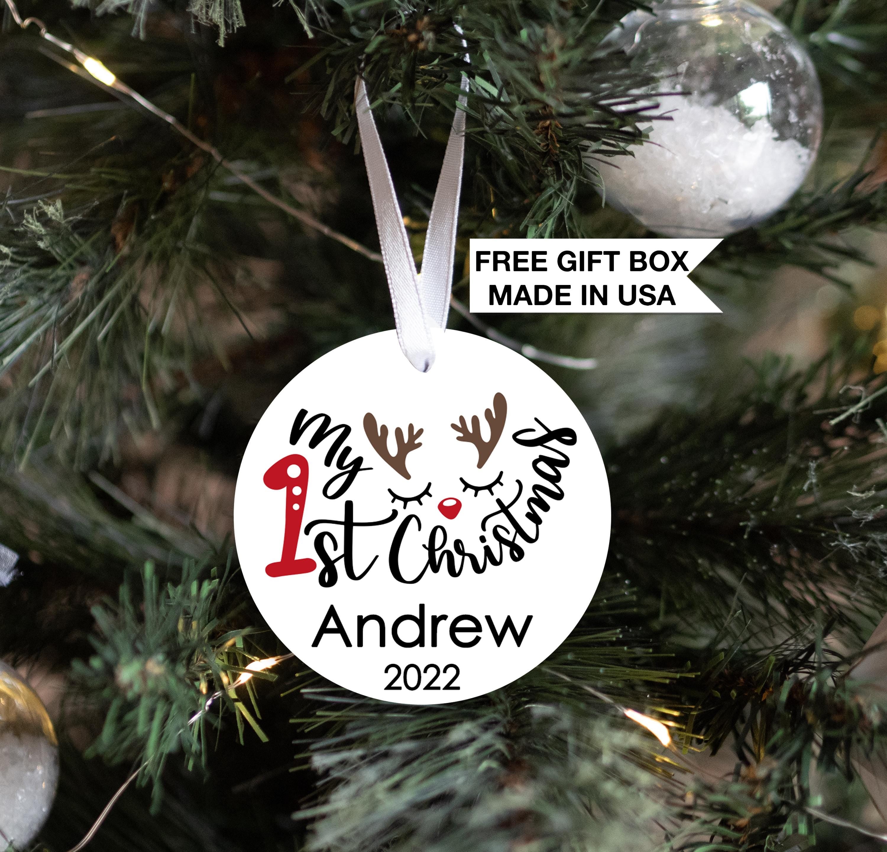 Baby's First Christmas Ornament, Personalized Deer Antlers Baby First Christmas