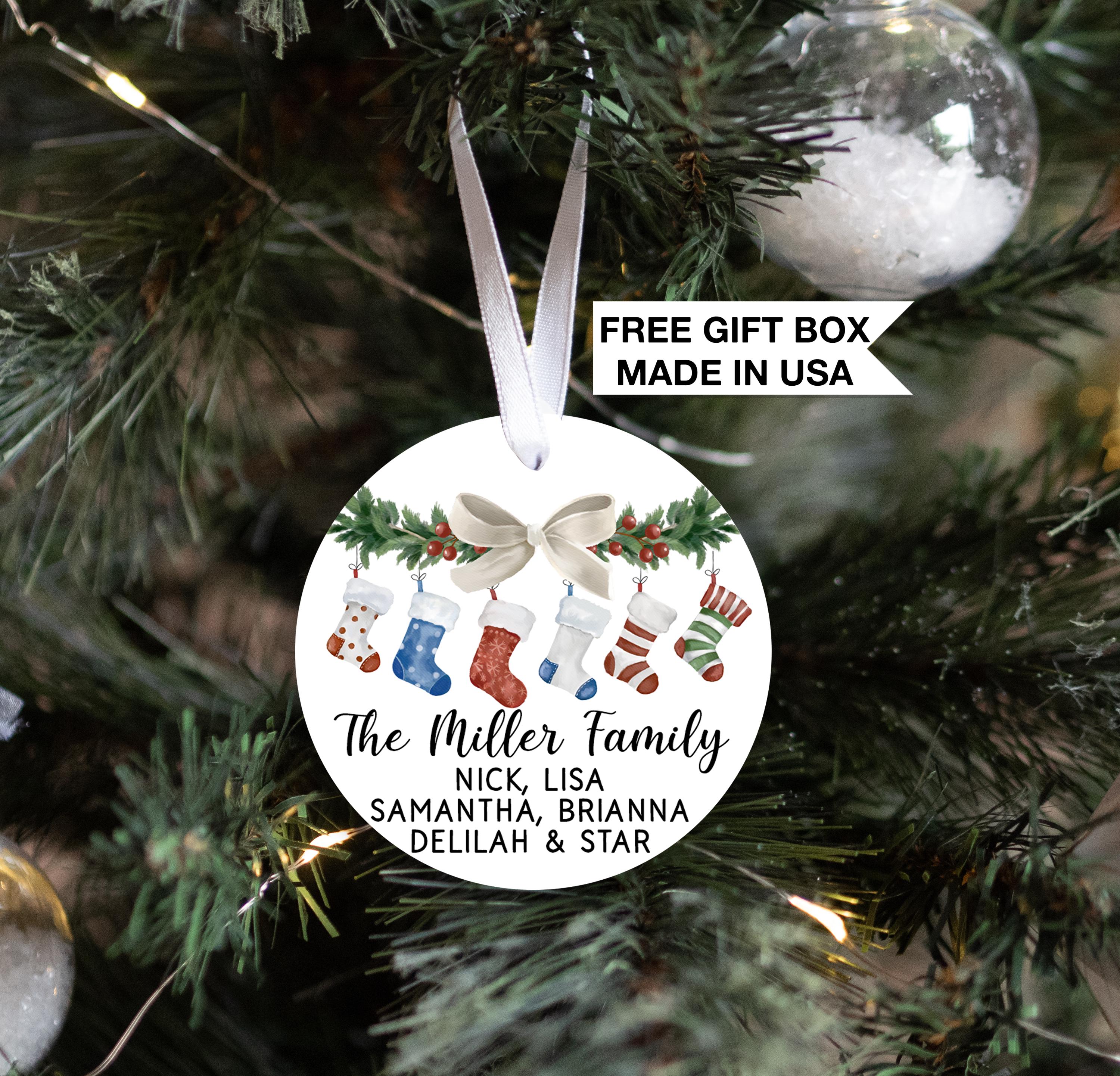 Family Stocking Christmas Ornament, Personalized Our Family Christmas Keepsake Ornament