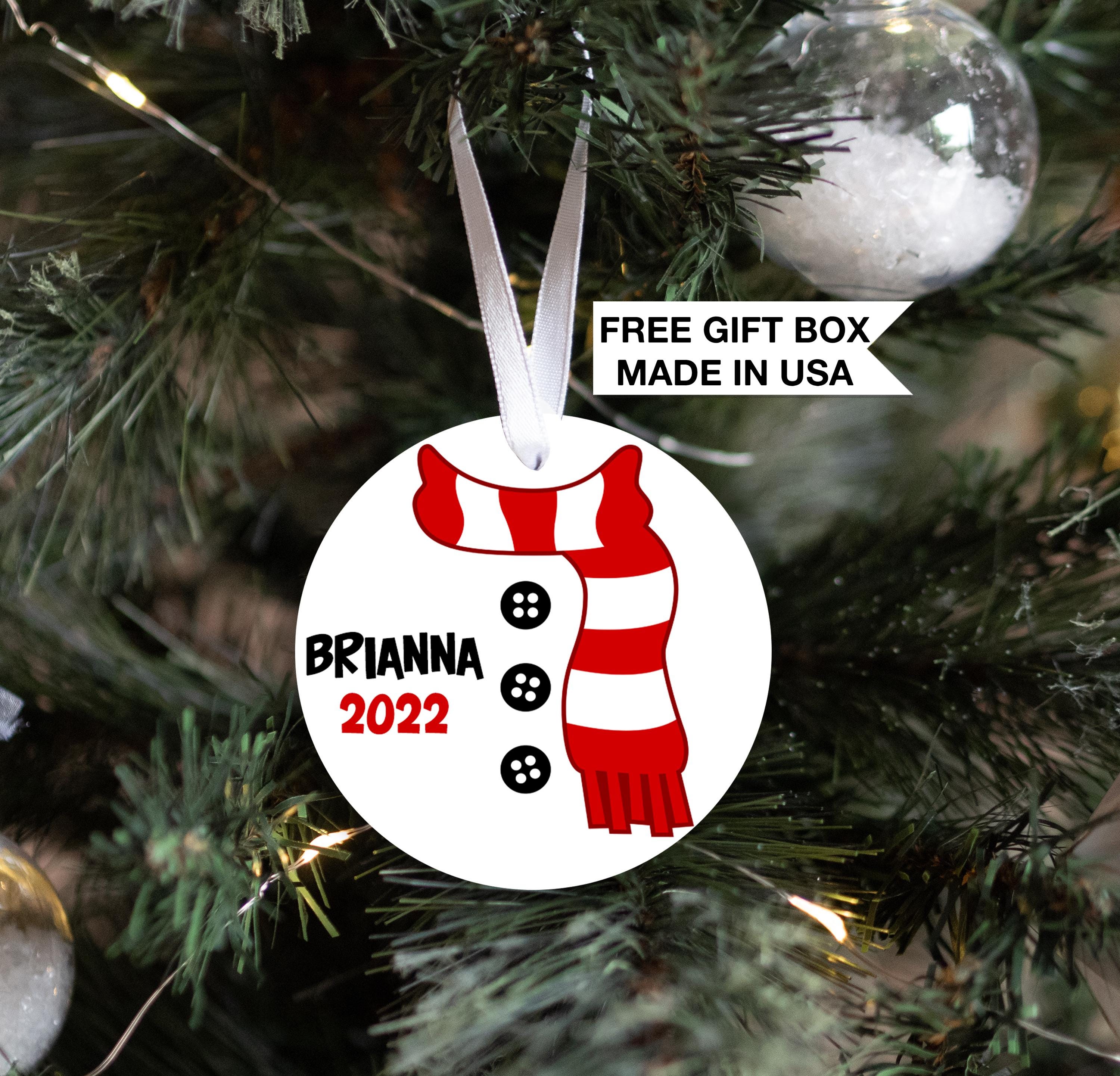 Snowman Scarf Red Ornament, Personalized Baby Girl First Christmas