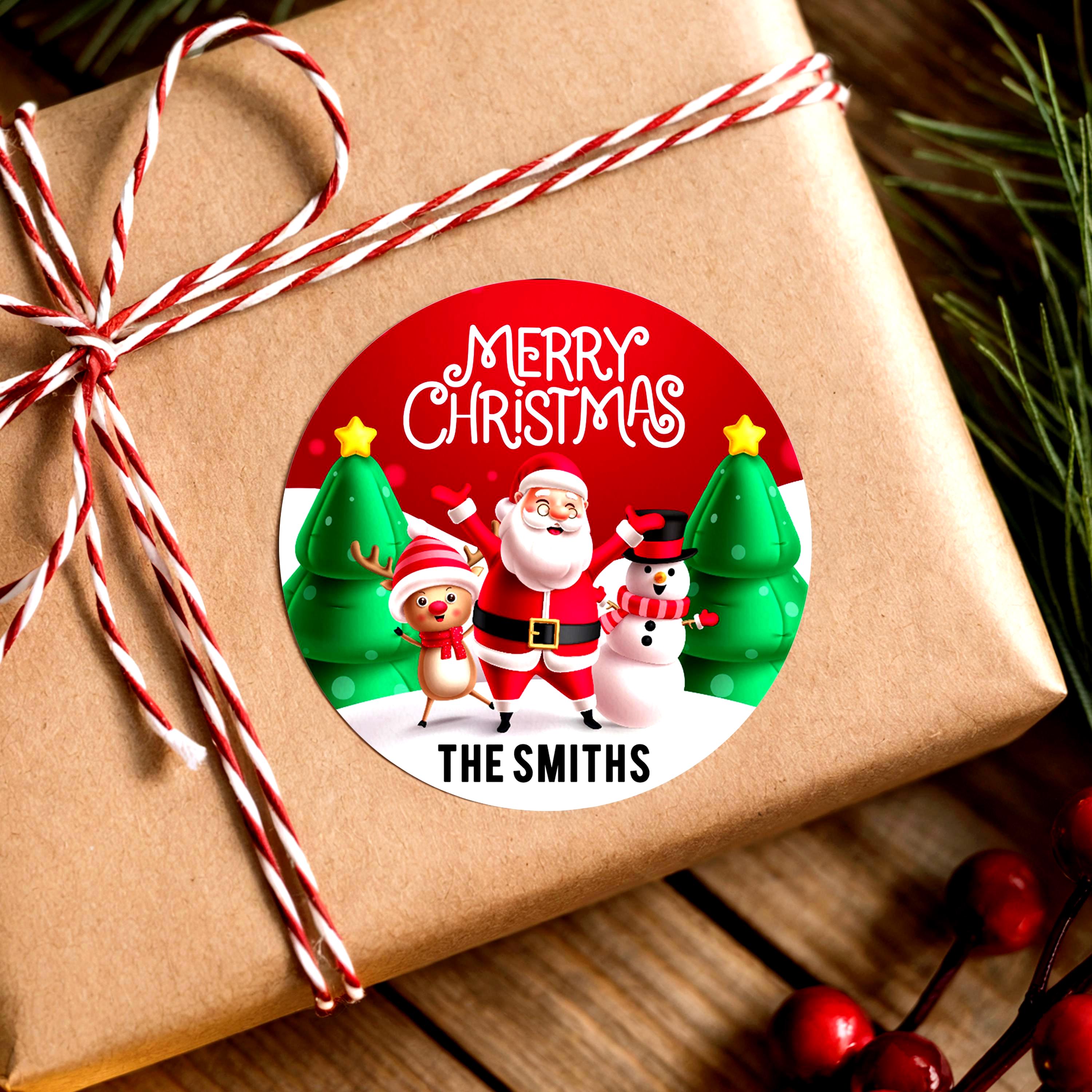 Santa Clause Christmas Stickers, Personalized Round Holiday Labels