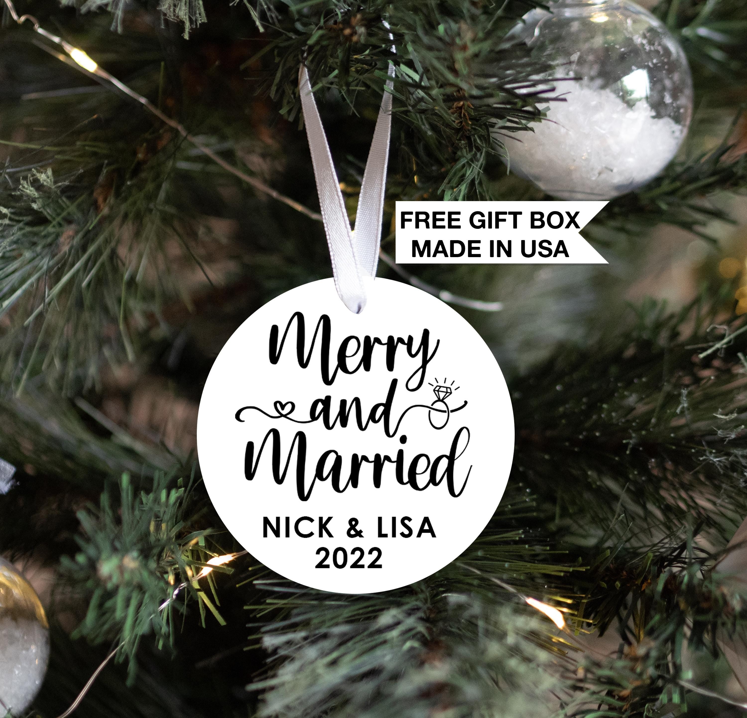 Married Christmas Ornament, Personalized Merry and Married Wedding Keepsake