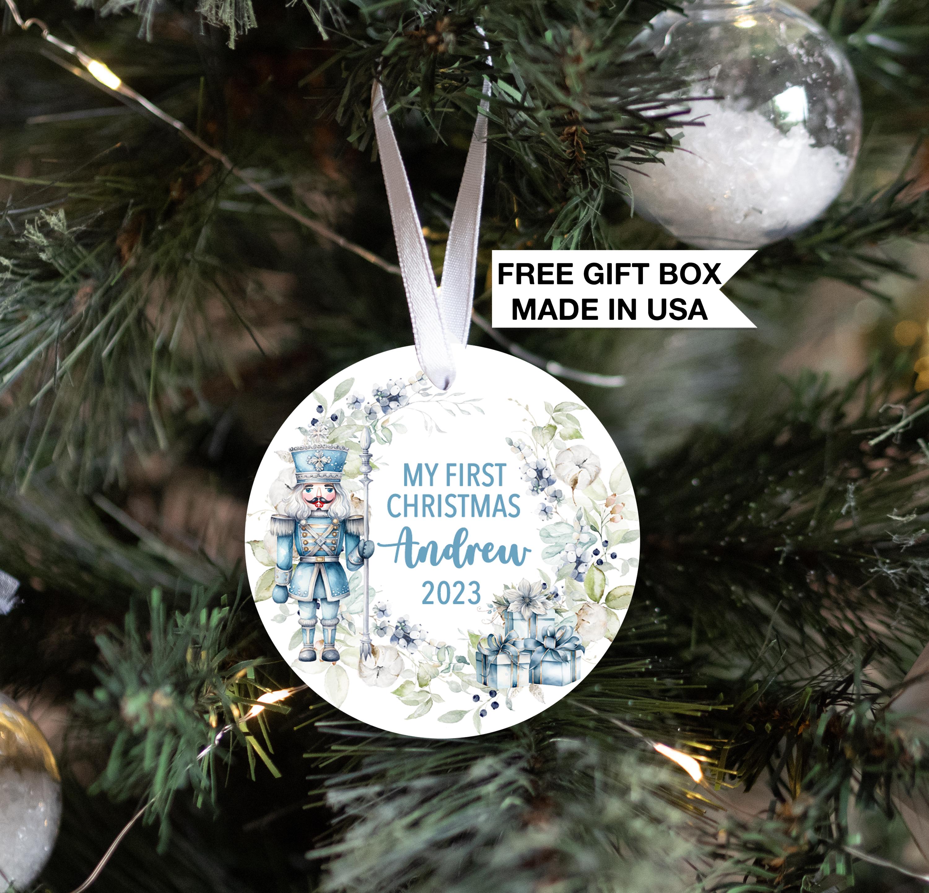 Nutcracker Baby Ornament, Personalized Boy’s First Christmas Keepsake