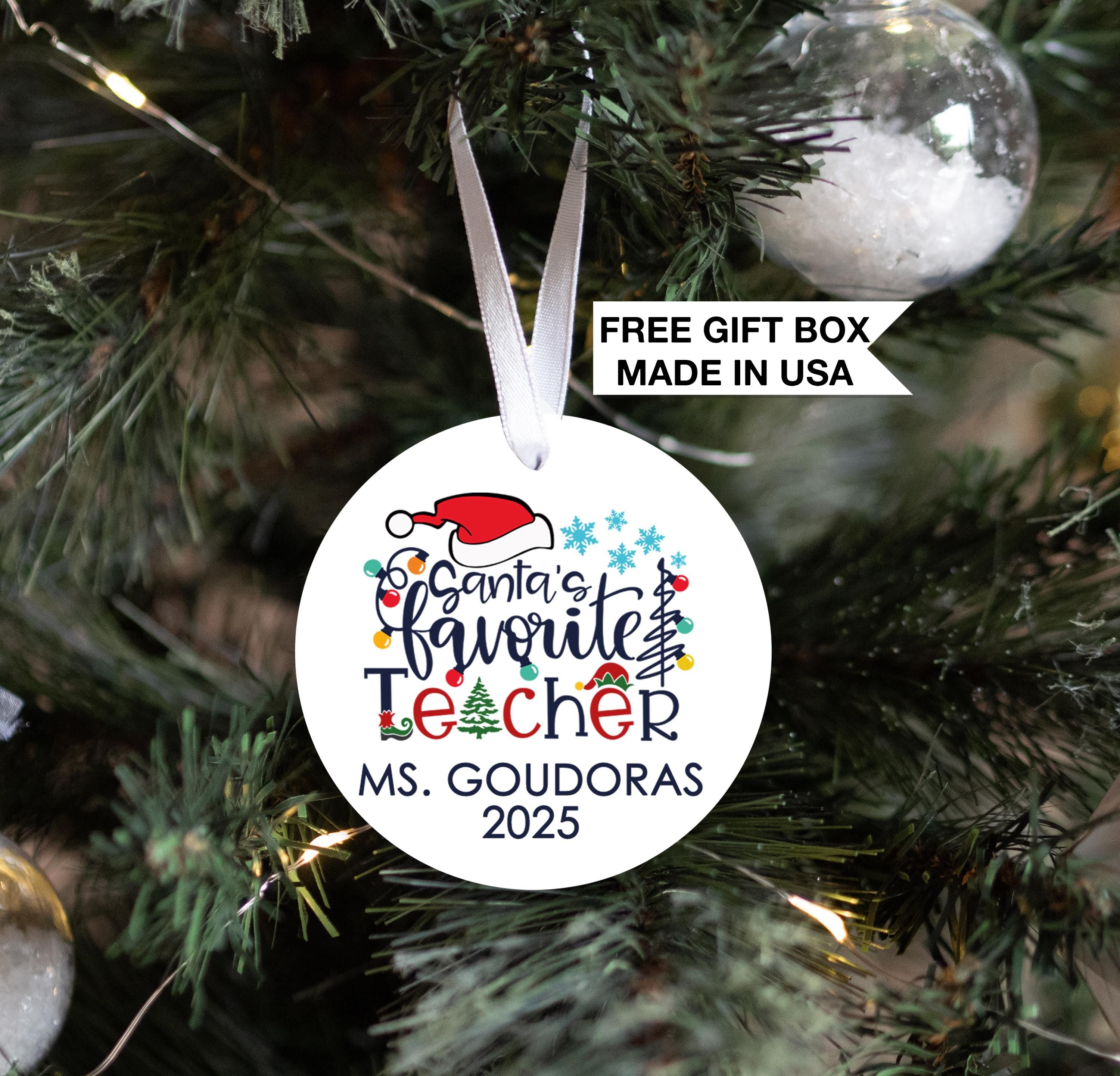 Teacher Christmas Ornament, Personalized Santa's Favorite Teacher Christmas Ornament