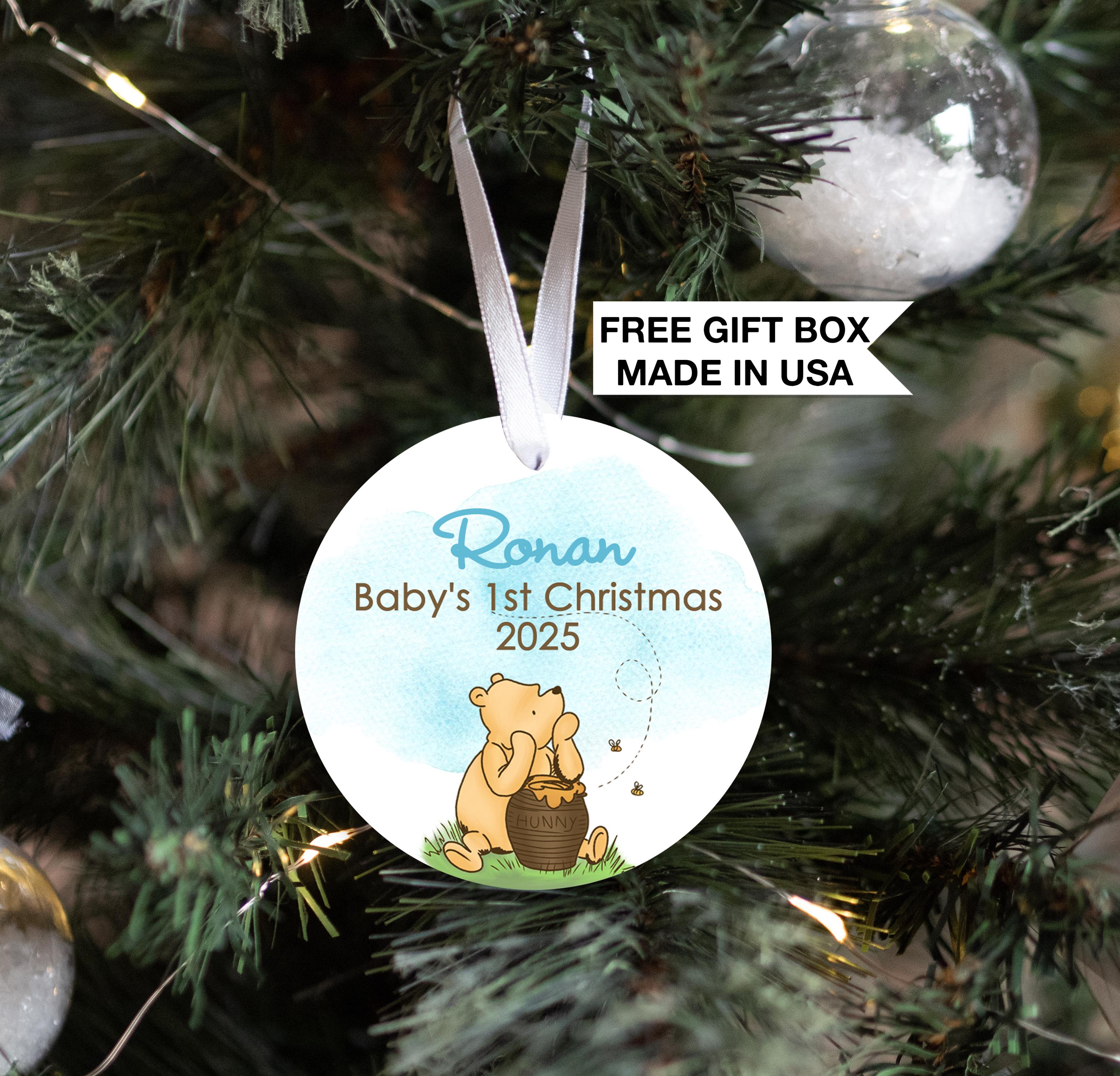 Winnie-The-Pooh Baby's 1st Christmas Ornament Baby Boy Blue | Baby First Christmas | Personalized Baby Christmas Ornament