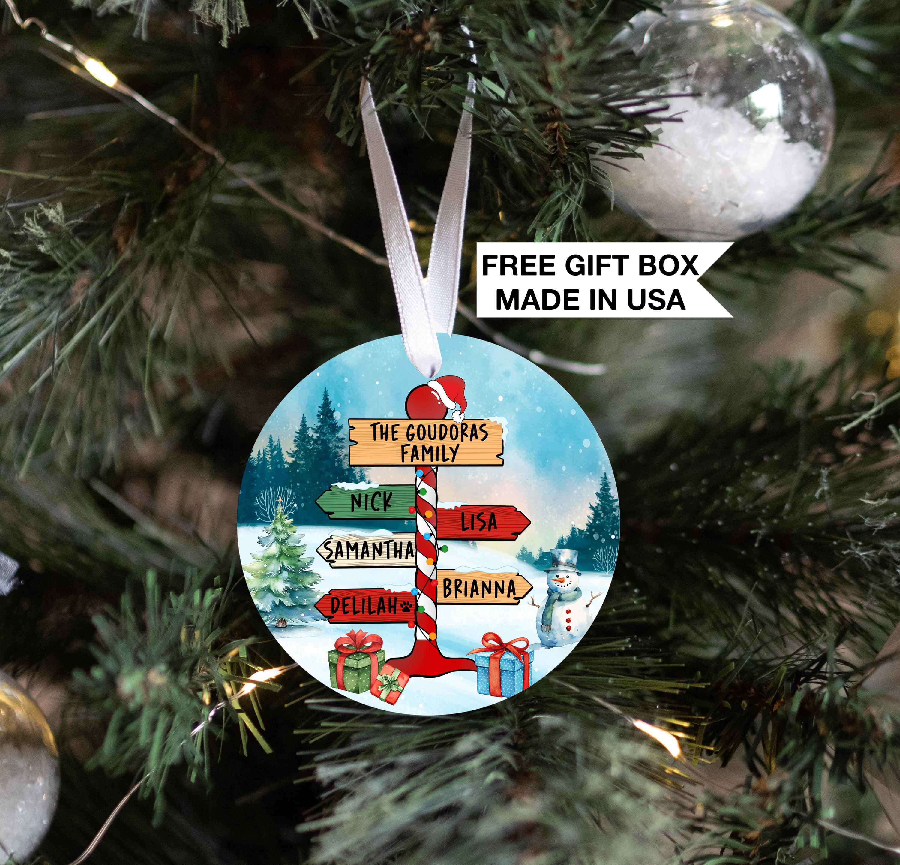 North Pole Christmas Ornament, Personalized Family Names Keepsake Ornament