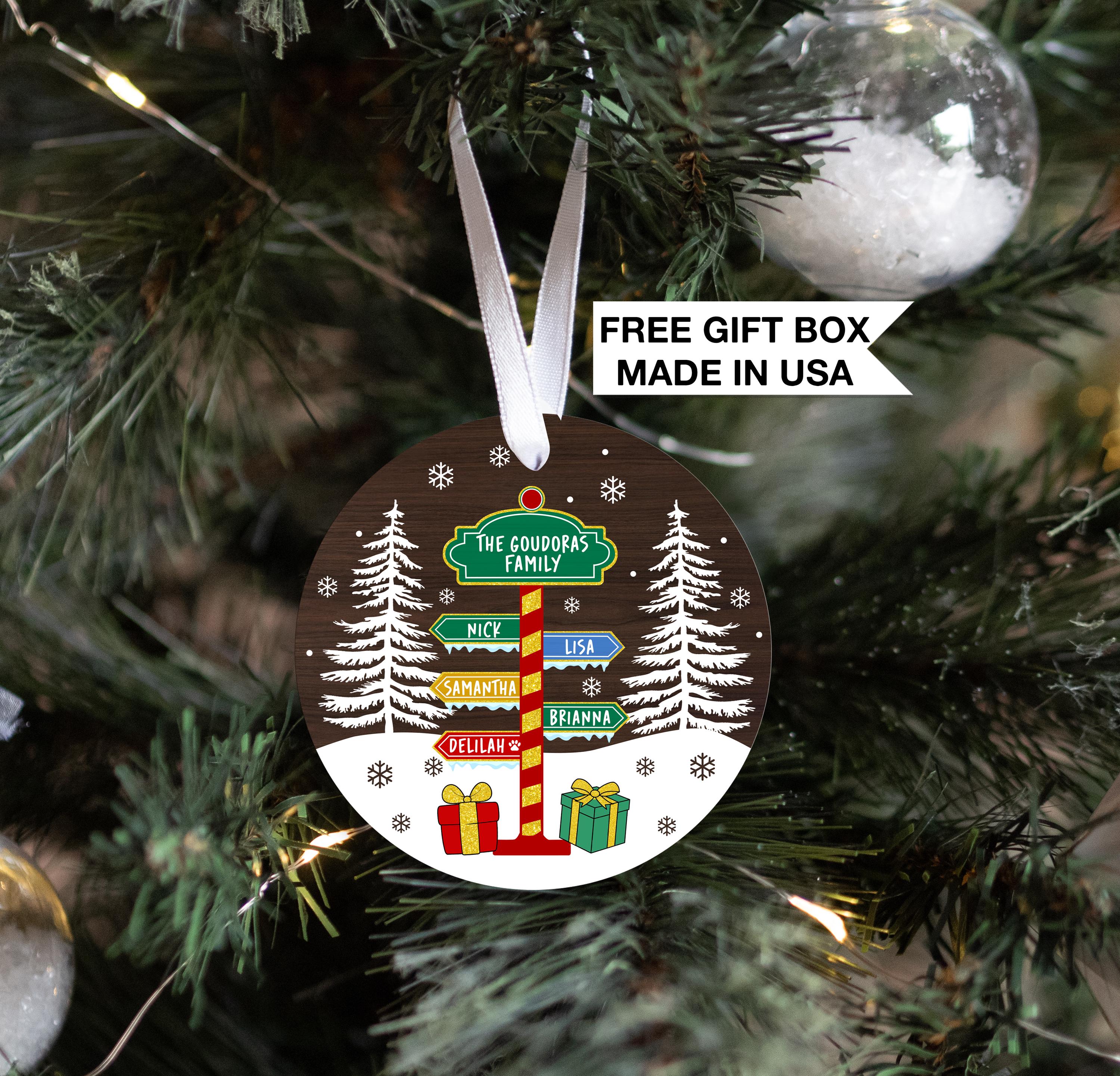 North Pole Christmas Tree Ornament, Personalized Family Names Keepsake Ornament