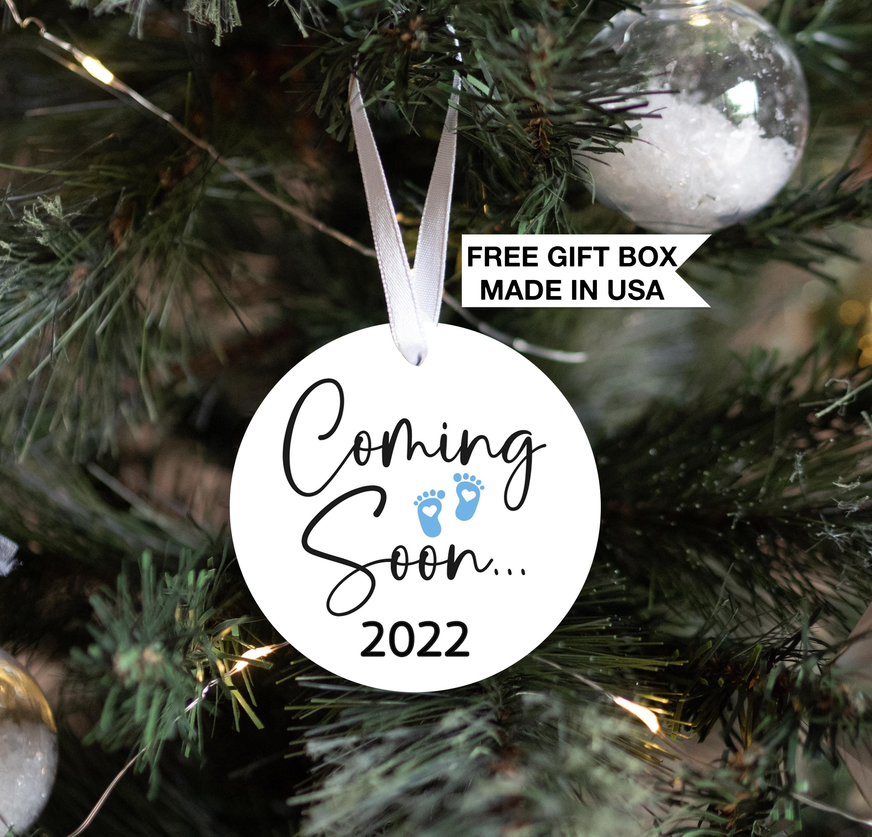 Baby Boy on the Way Christmas Ornament, Personalized Coming Soon Newborn Ornament