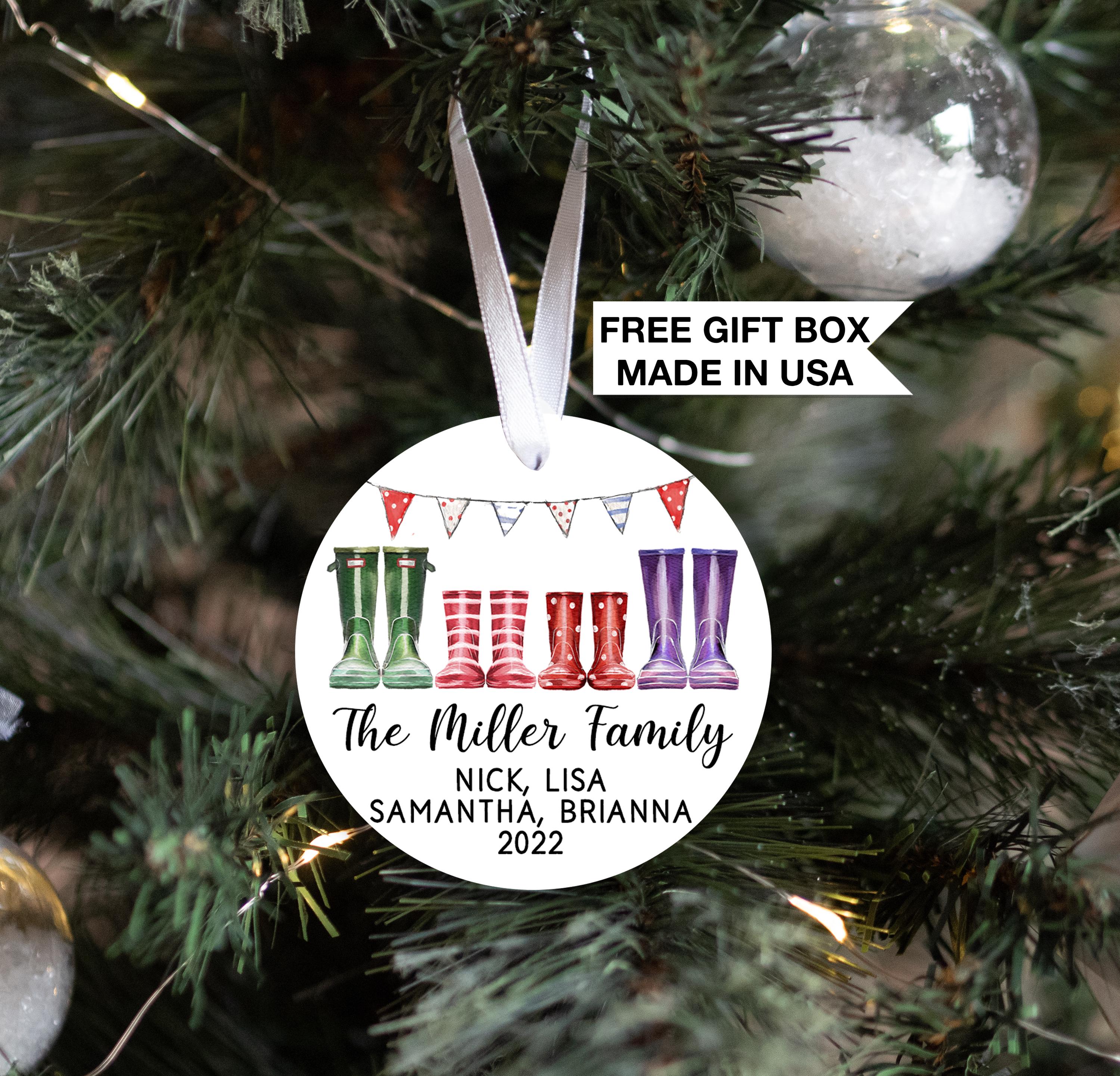 Family Boots Christmas Ornament, Personalized Our Family Christmas Keepsake