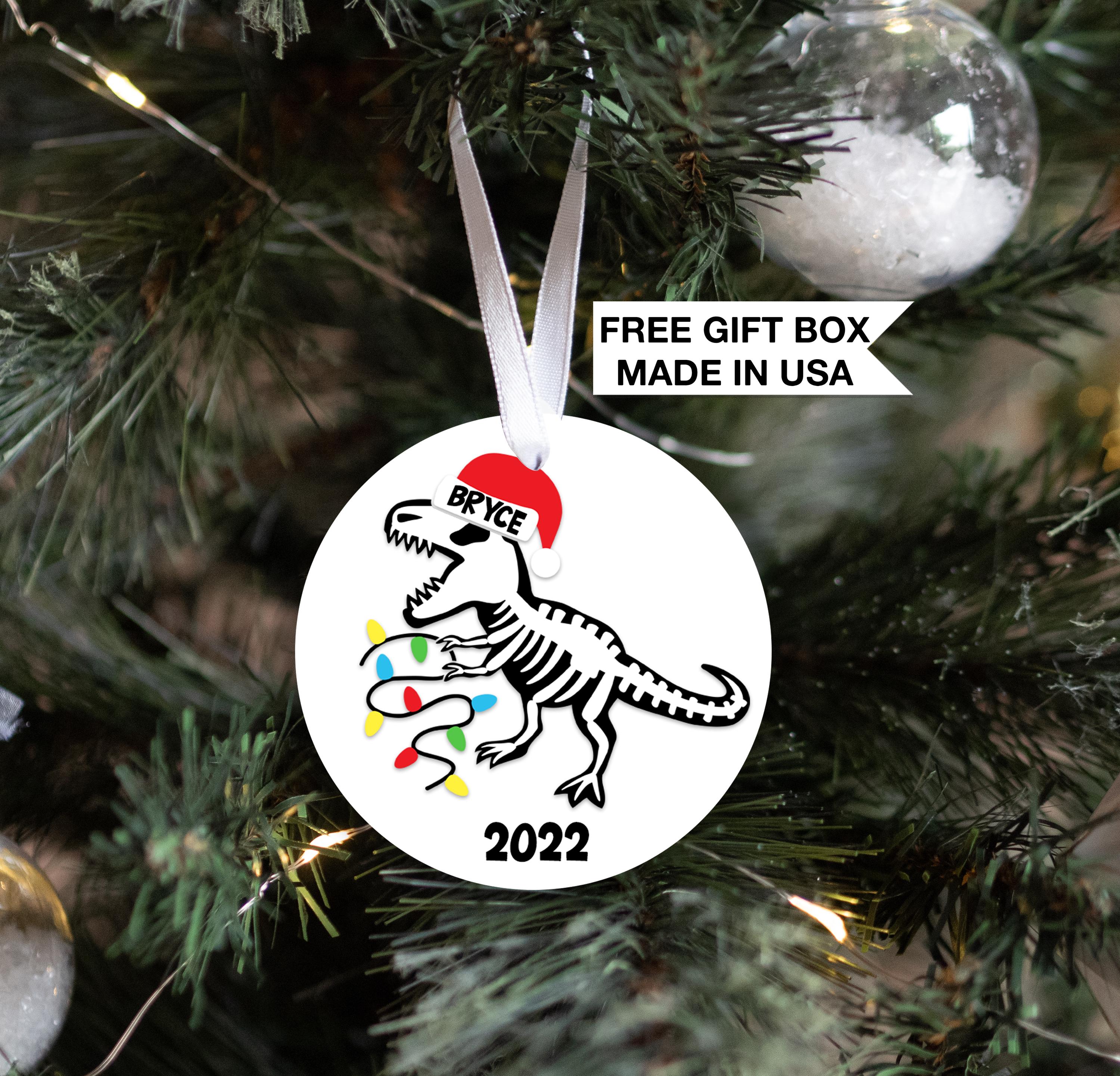Dinosaur Baby's First Christmas Ornament, Personalized Baby Boy Dino