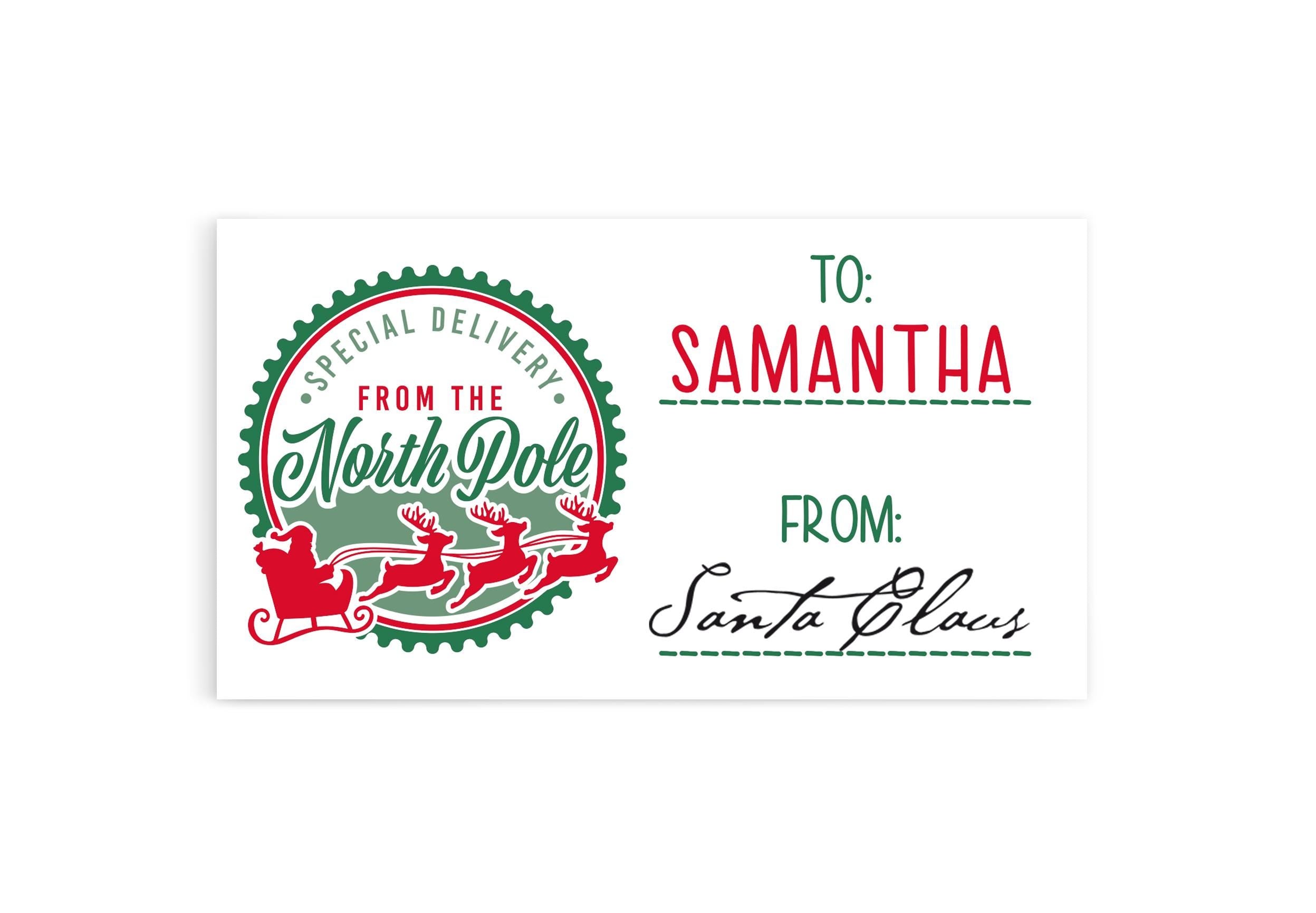 Christmas Gift Labels - Special Delivery North Pole Stickers - Signed Santa Personalized Rectangle Christmas Sticker Labels - Sheet of 18