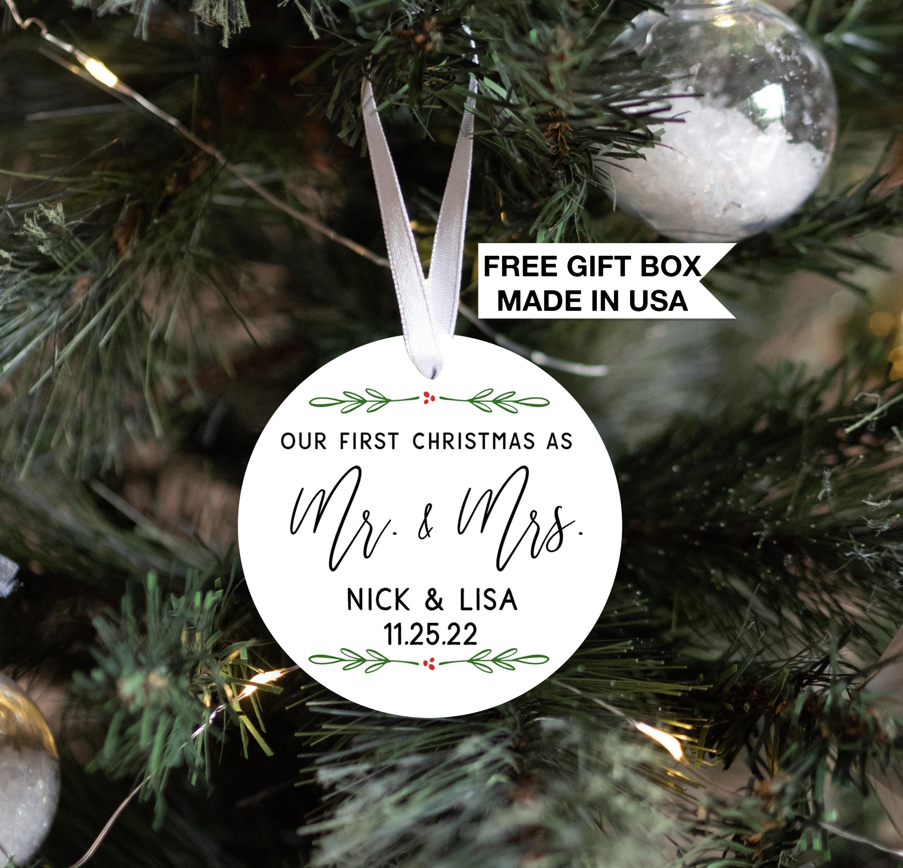 First Christmas Married Ornament - Mr and Mrs, Personalized Our First Christmas