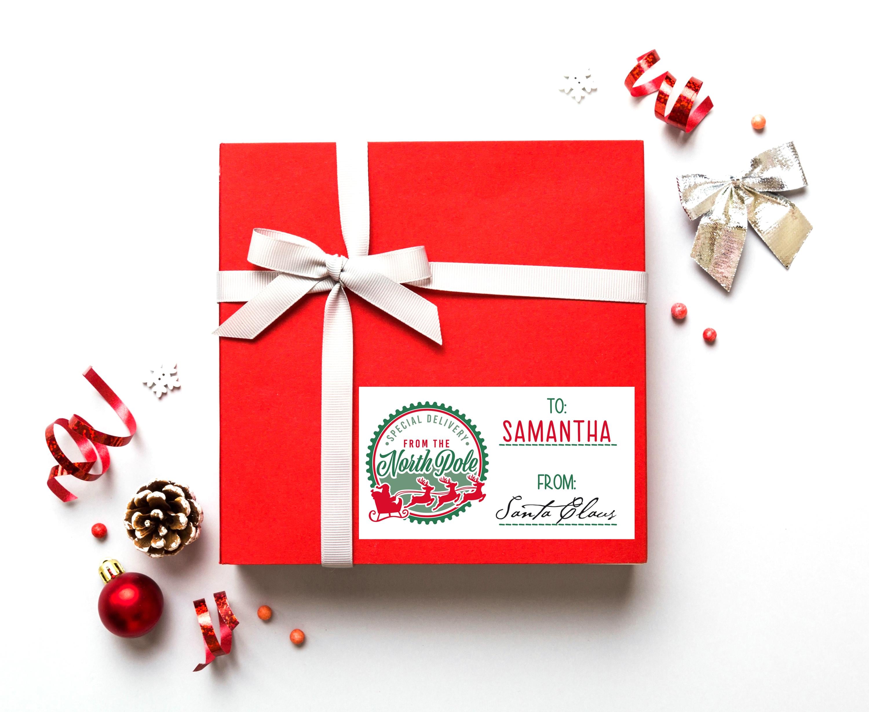 Christmas Gift Labels - Special Delivery North Pole Stickers - Signed Santa Personalized Rectangle Christmas Sticker Labels - Sheet of 18