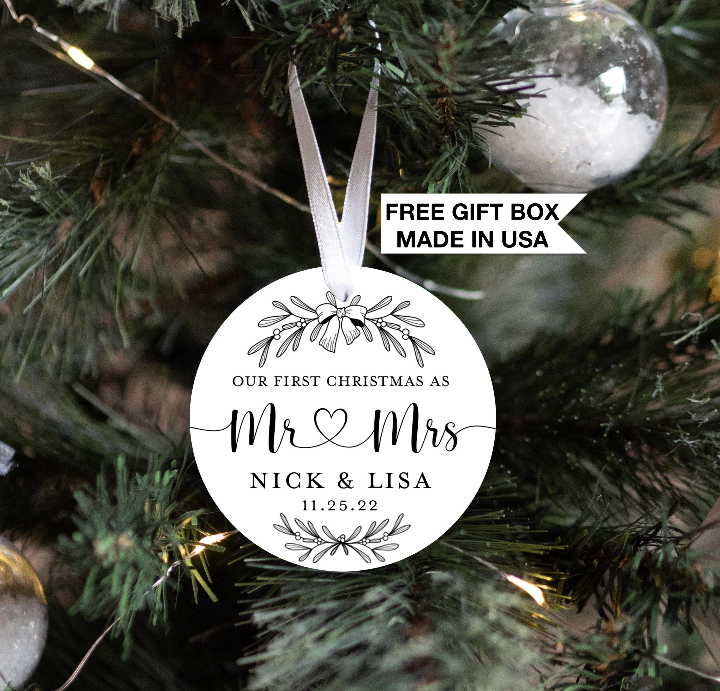 First Christmas Married Ornament - Mr and Mrs | Personalized Our First Christmas, Family Keepsake