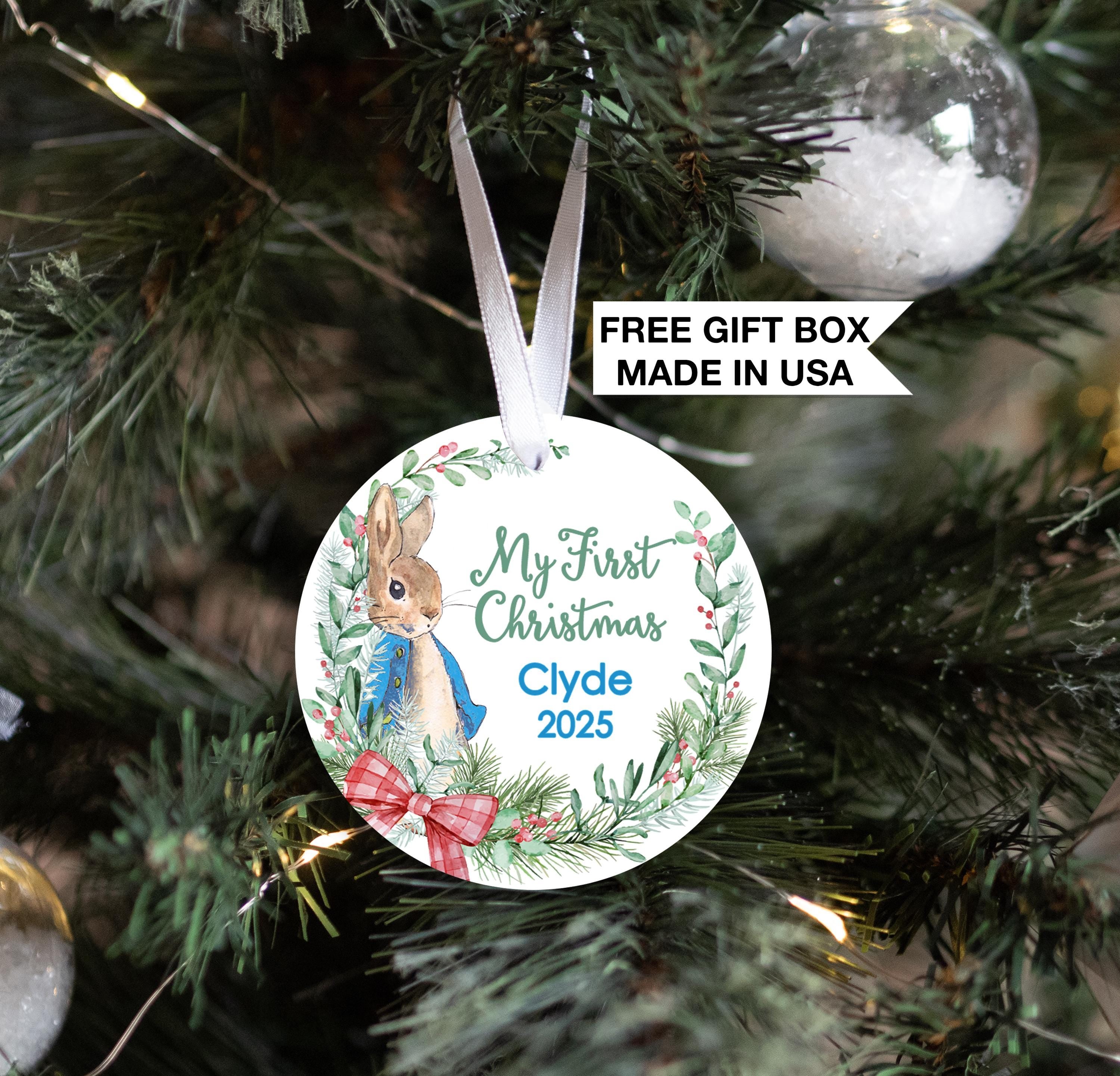 Personalized First Christmas Rabbit | Baby's 1st Christmas Ornament| Baby First Christmas | Personalized Baby Christmas Ornament