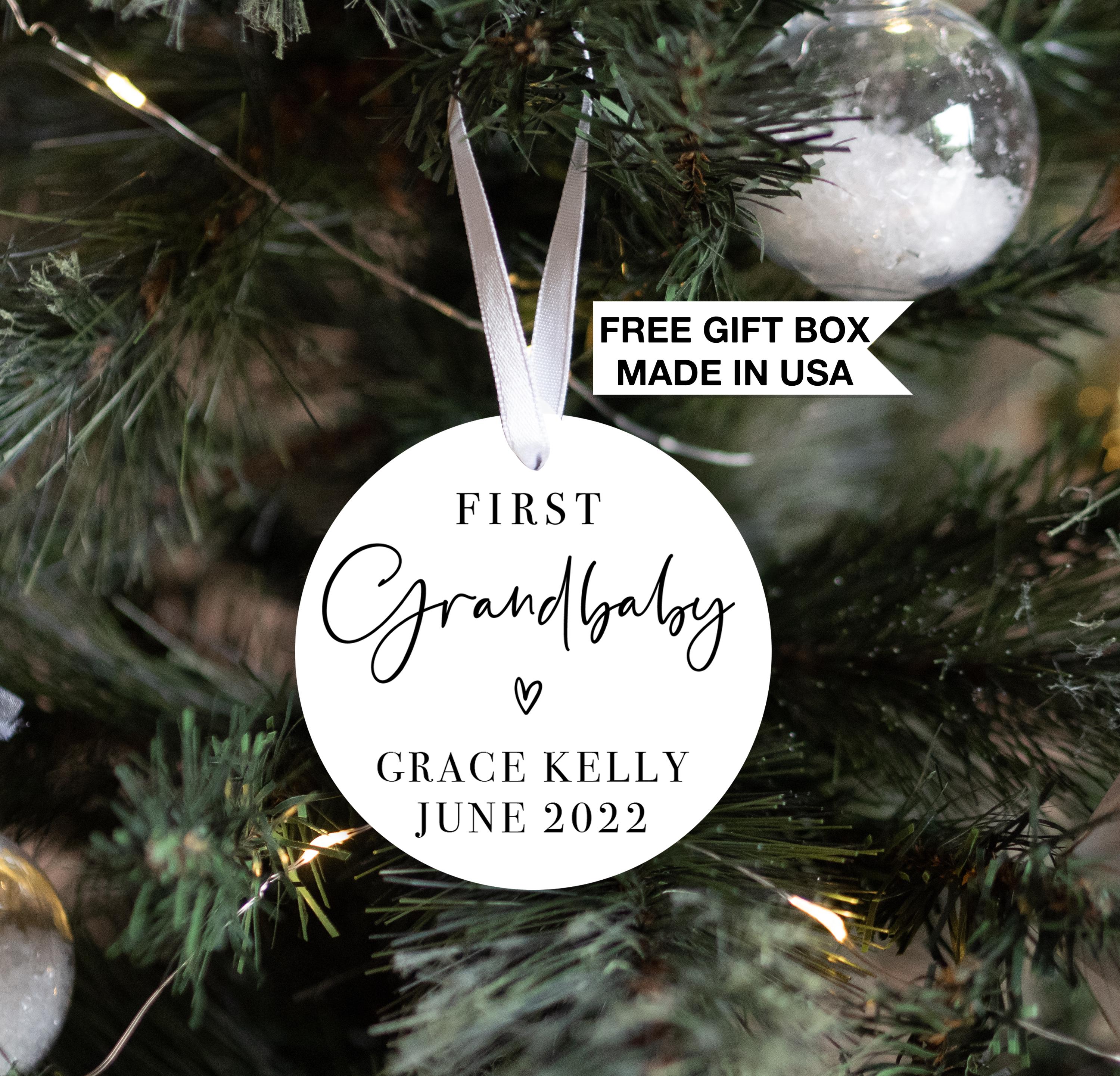 First Grandbaby Christmas Ornament, Personalized Baby On The Way Announcement