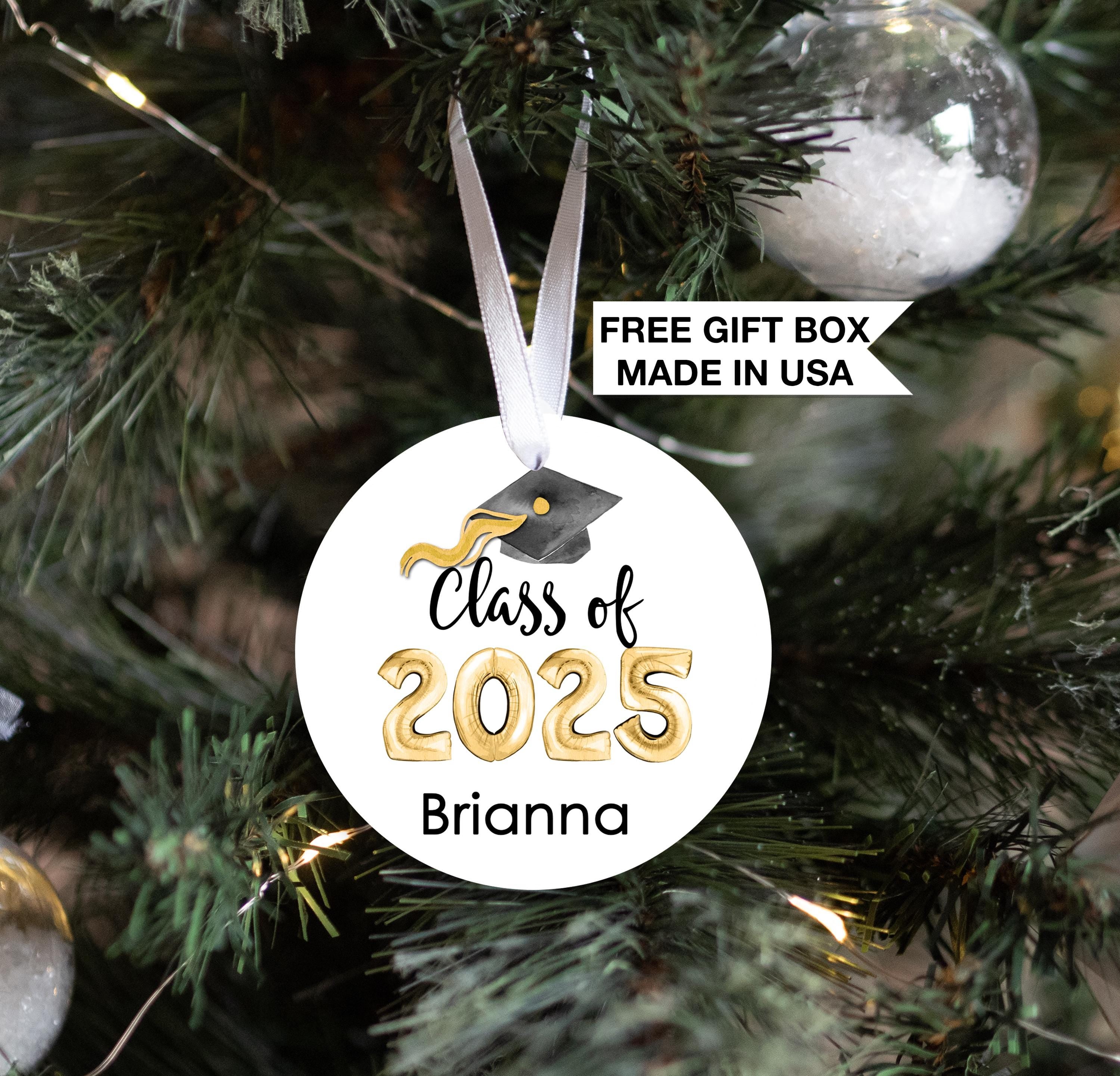 Graduation Ornament, Personalized Class of 2025 Graduate, Black & Gold Cap