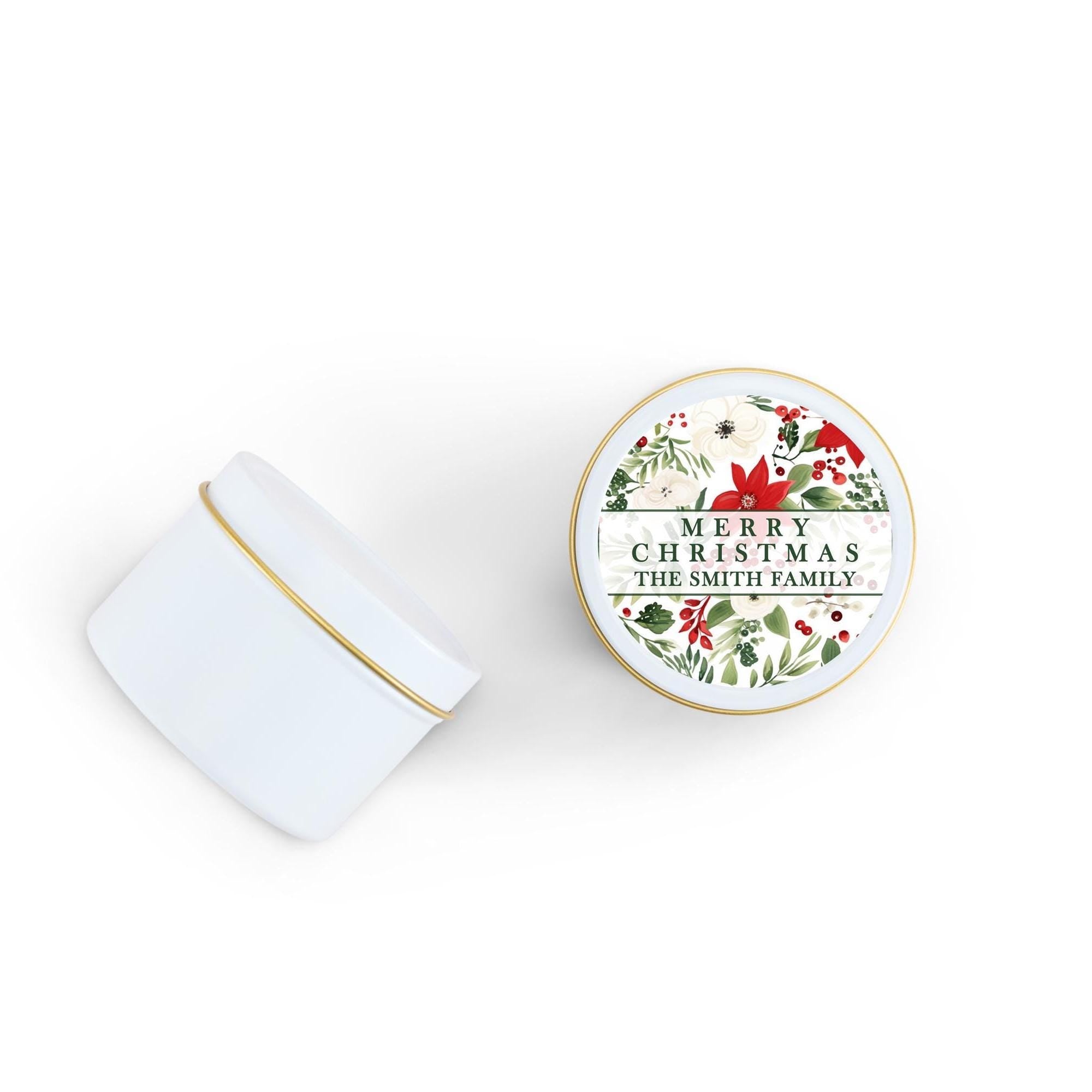 Poinsettia Botanical Candle Tins, Personalized Corporate Soy Candles, Set of 10
